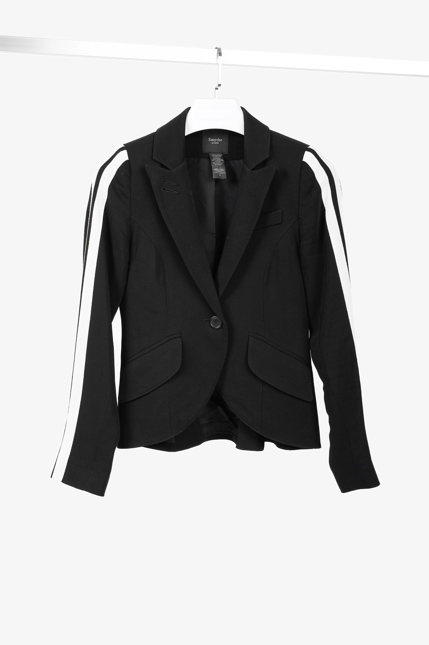 SMYTHE Smythe Black Wool-Blend Grosgrain-Stripe One-Button Blazer Size S / US 4 / IT 40 - 1 Thumbnail