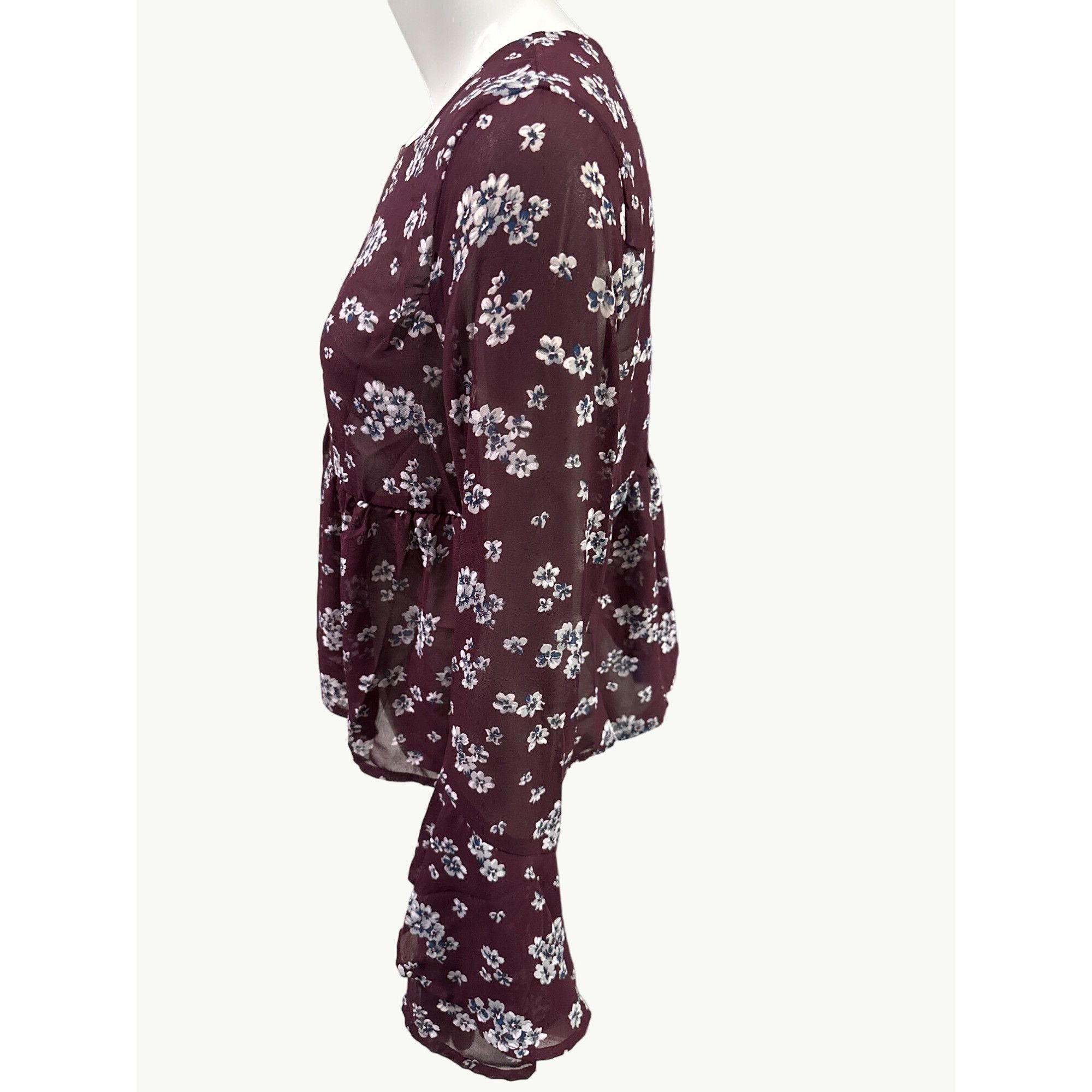 Aeropostale Aeropostale Sheer Floral Chiffon Blouse Size Small Burgundy Size S / US 4 / IT 40 - 4 Thumbnail