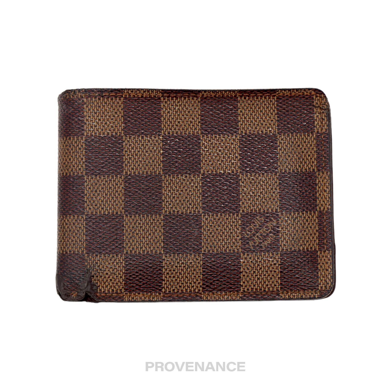 Louis Vuitton Damier Ebene Multiple Wallet with Bleu Calfskin