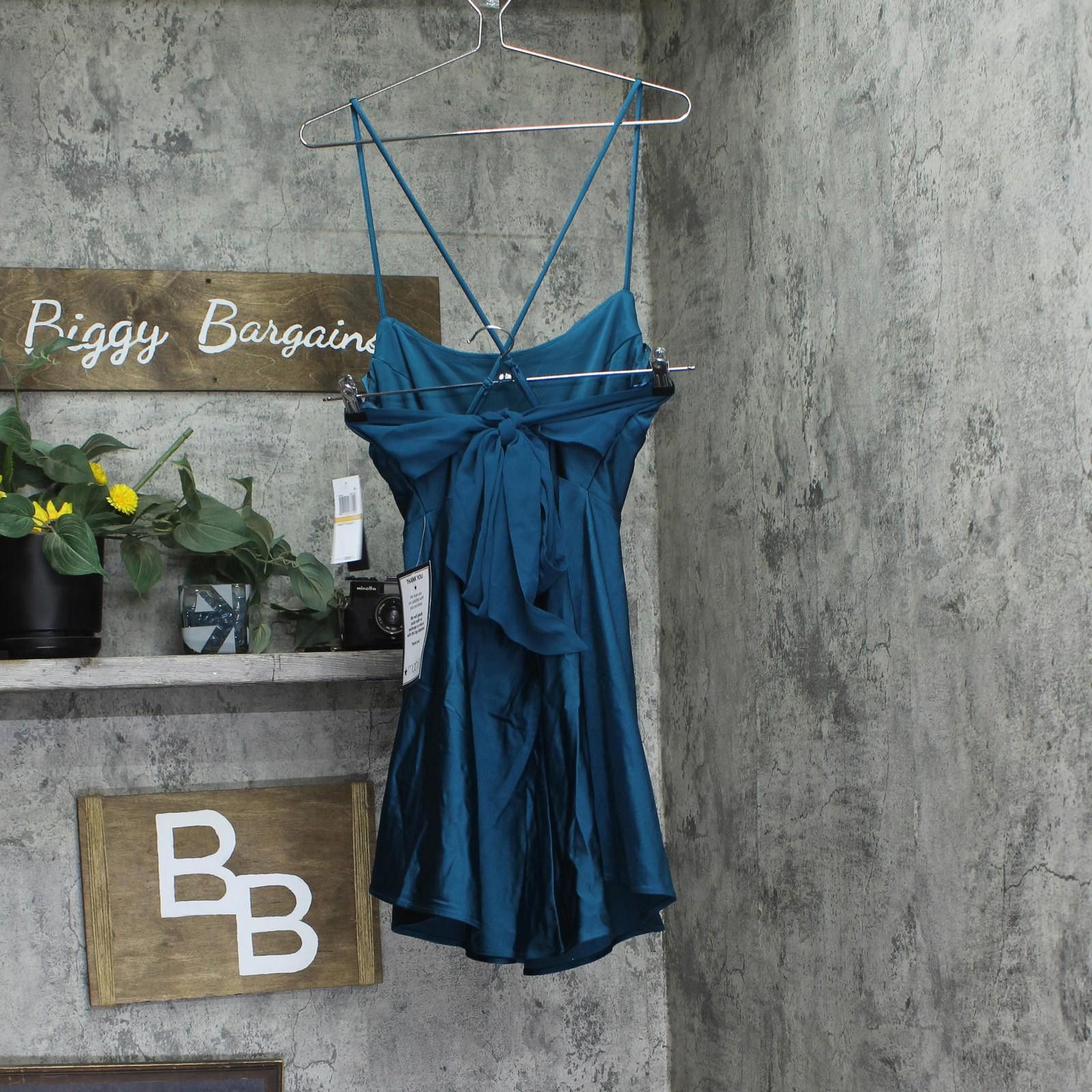 Other City Studios Satin Fit Flare Dress Teal Blue Green 7/8 Size M / US 6-8 / IT 42-44 - 2 Thumbnail