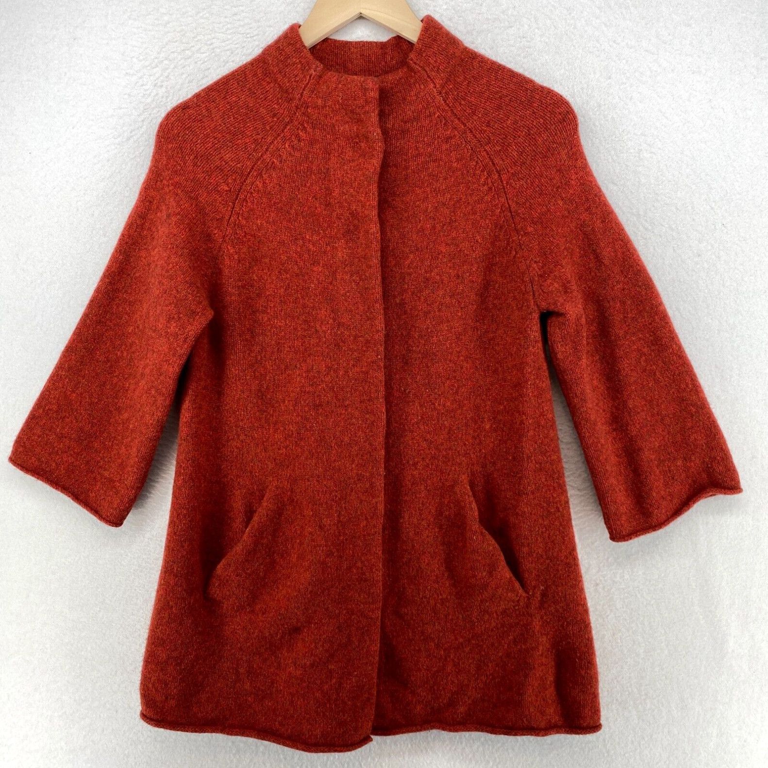 image of Eileen Fisher Sweater S Wool Cardigan Coat Button Front 3/4 Sleeve Orange in White, Women's (Size S