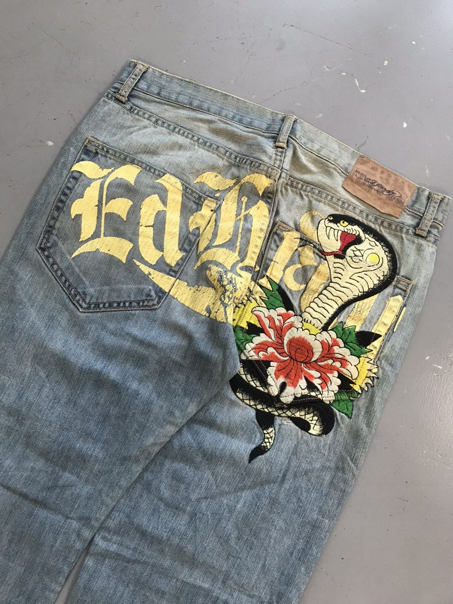 Christian Audigier × Ed Hardy × Vintage Vintage Edhardy SpellOut printed snake 🐍 embroidered denim Size US 36 / EU 52 - 7 Thumbnail