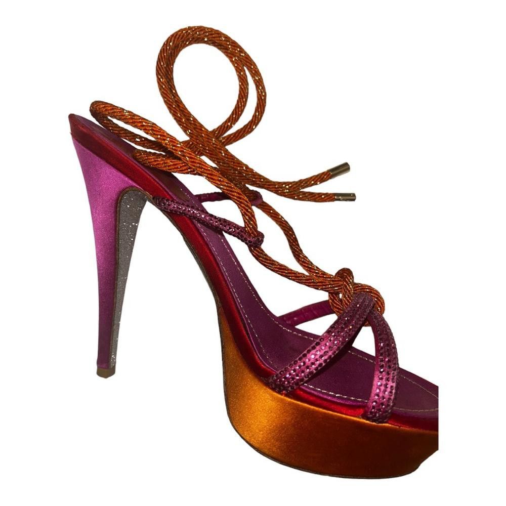 Designer Rene Caovilla Pink/Orange Rhinestone Platform Tie Heels 9.5 Size US 9.5 / IT 39.5 - 12 Thumbnail