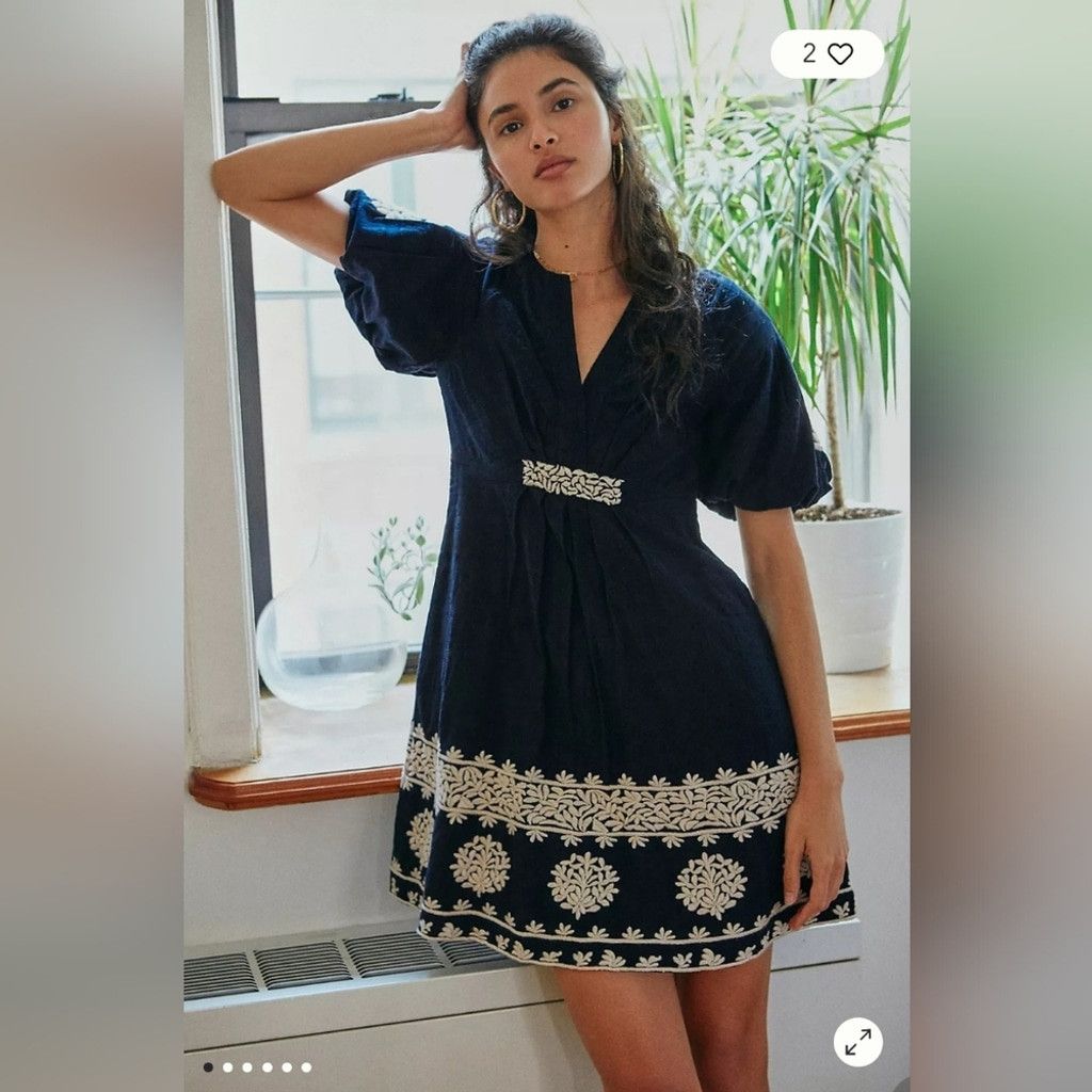Anthropologie Anthropologie Orla Embroidered Mini Dress Size XS / US 0-2 / IT 36-38 - 2 Thumbnail