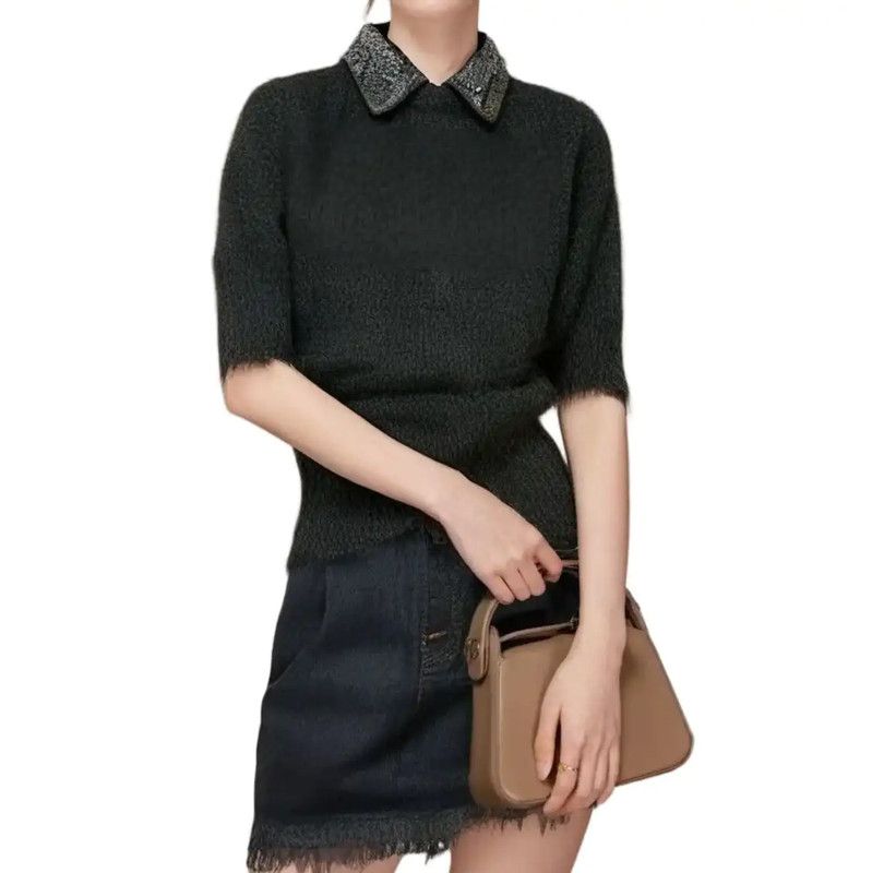 Louis Vuitton Louis Vuitton Gray Wool Knit Short Sleeve Sweater 0089 Size S / US 4 / IT 40 - 1 Thumbnail