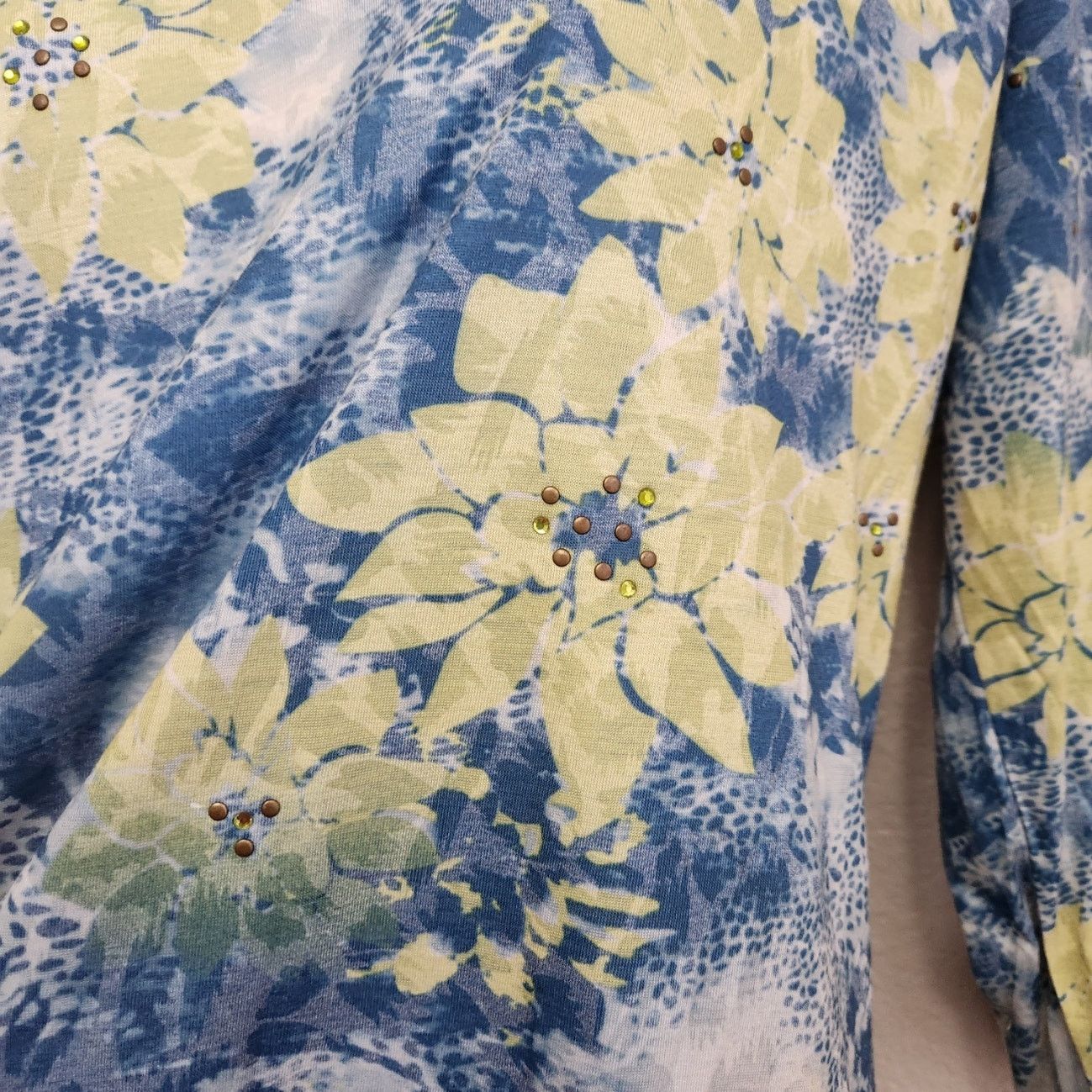 Other Multiples Blue Yellow Floral Print Rhinestones Top Medium Size M / US 6-8 / IT 42-44 - 2 Thumbnail