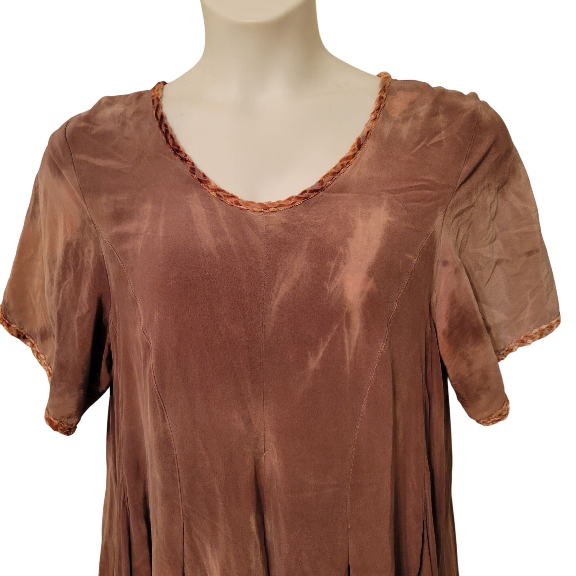 Uru URU Tie Dye 2 Brown Short Sleeve Silk Maxi Dress Braided Tri Size ONE SIZE - 9 Thumbnail