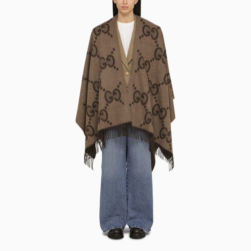 image of Gucci Beige/brown Reversible Jumbo Cashmere Cape, Women's