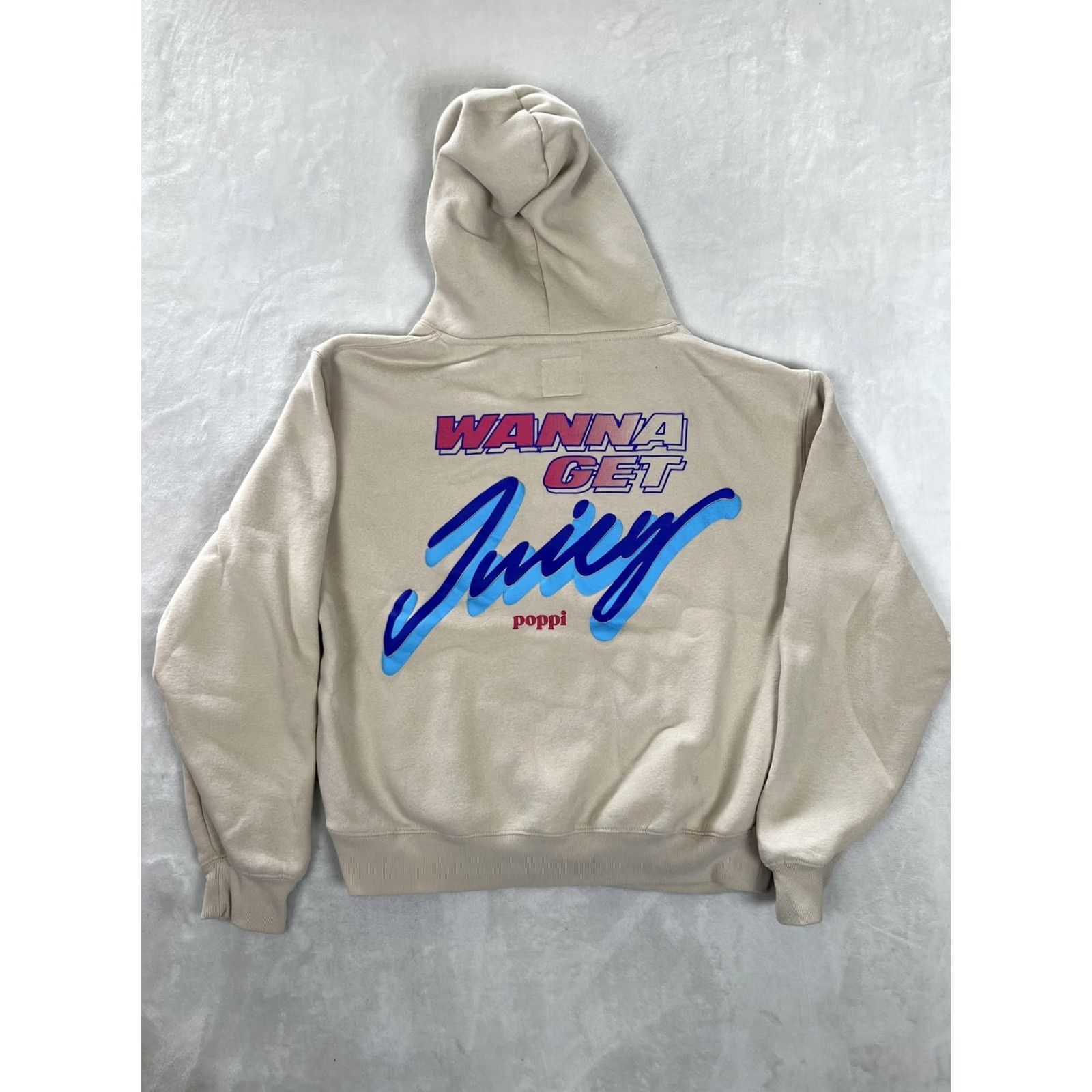 Vintage Poppi Hoodie Mens Large Beige Fleece Pullover Sweatshirt Graphic Print Hooded Lined Pockets Crew Neck Size US L / EU 52-54 / 3 - 6 Thumbnail