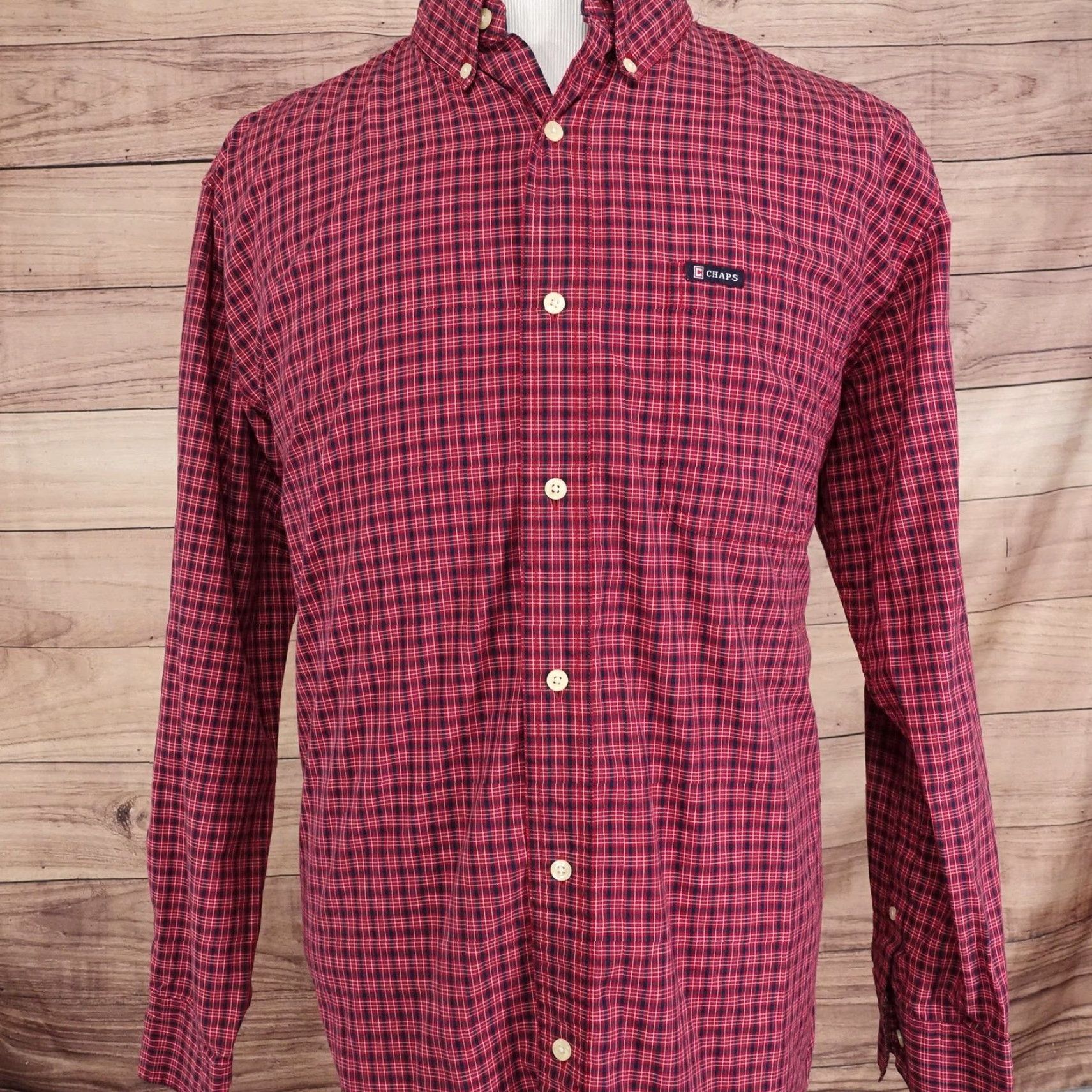 Chaps Chaps Shirt Mens Large Red Plaid Long Sleeve Button-Down Easy Care Casual Size US L / EU 52-54 / 3 - 3 Thumbnail