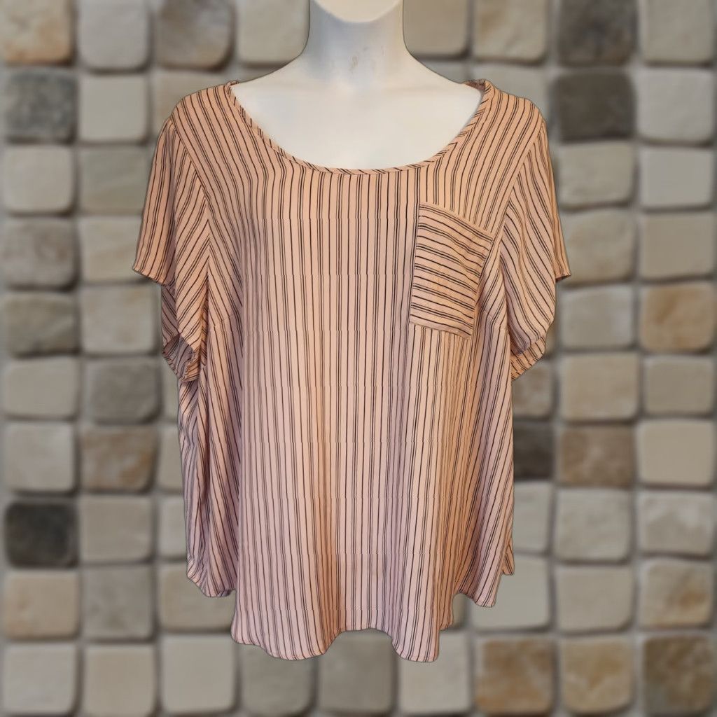Torrid Torrid Blouse Shirt 4X Pink Black Stripe Pockets Short Sleeve Scoop Neck Casual Womens Plus Size Size XXL / US 16-18 / IT 52-54 - 1 Thumbnail
