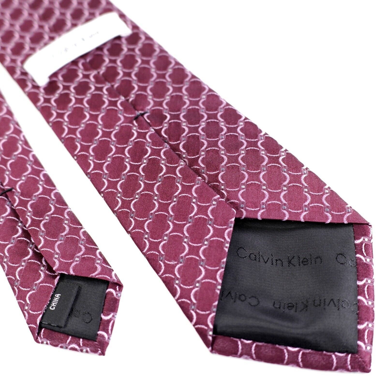 Calvin Klein Calvin Klein Red Burgundy Geometric Woven Tie Size ONE SIZE - 3 Thumbnail