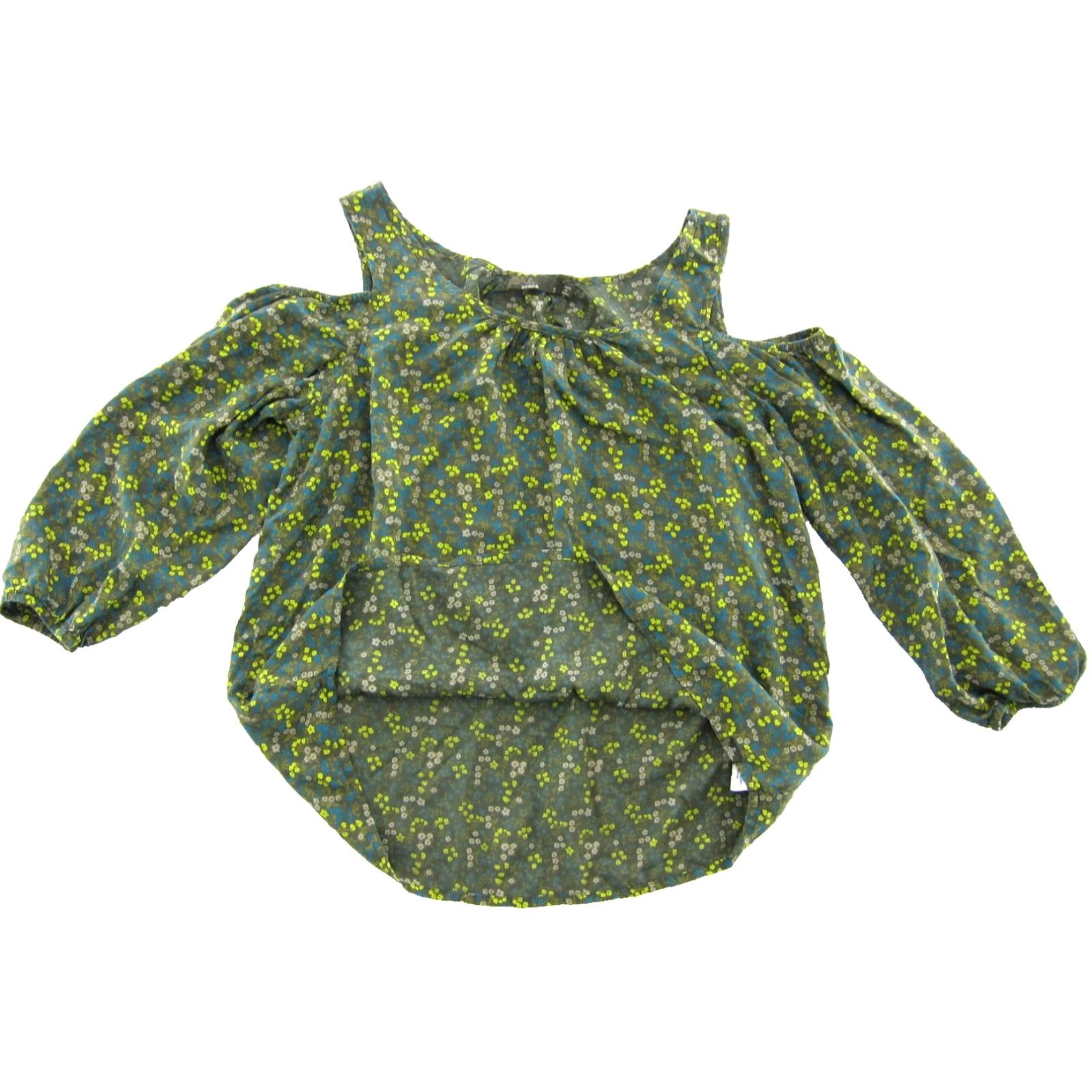 Prana PrAna Lenzing Modal Green Blue Yellow Floral Motif Off Shoulder Peasant Blouse S Size S / US 4 / IT 40 - 5 Thumbnail