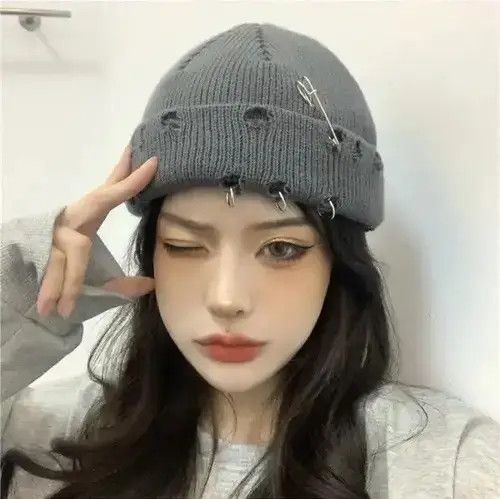 Other Y2K Pin Holes Beanies Knitted Hat Size ONE SIZE - 2 Thumbnail