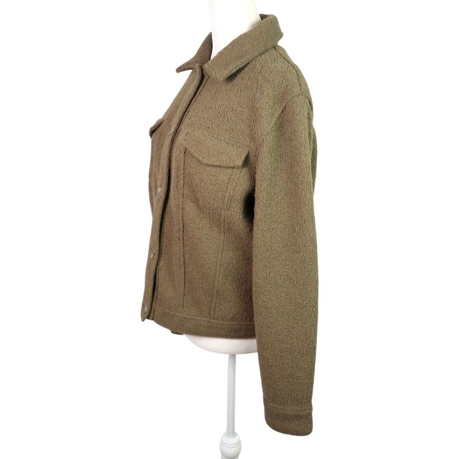 Joie Joie Olive Green Sherpa Teddy Button Front Jacket M Womens Regular Short Long Sleeve Solid Casual Fall Spring Winter Adjusted Front Jacket Size M / US 6-8 / IT 42-44 - 3 Thumbnail