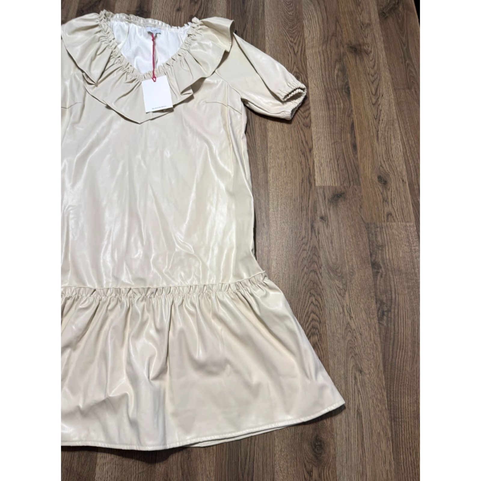 Vintage Voy Dress Women's Large White Puff Sleeve Peplum Dress Style Short Solid Casual Party Cocktail Spring Summer Fall Mens? Size L / US 10 / IT 46 - 3 Thumbnail