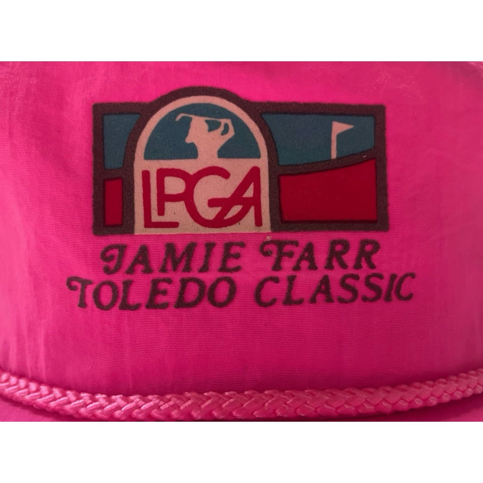 Vintage VINTAGE jamie farr LPGA toledo classic hat cap Adult OSFA Neon Pink Nylon Adjustable White Leather Strap NWOT Deadstock 90s Mens Size ONE SIZE - 2 Thumbnail