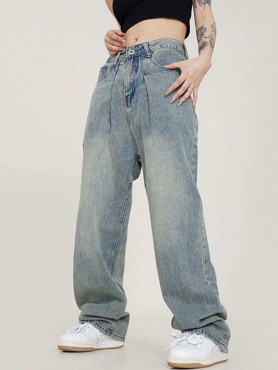 Jean American retro men's loose washed wide-leg straight jeans Size US 32 / EU 48 - 3 Thumbnail