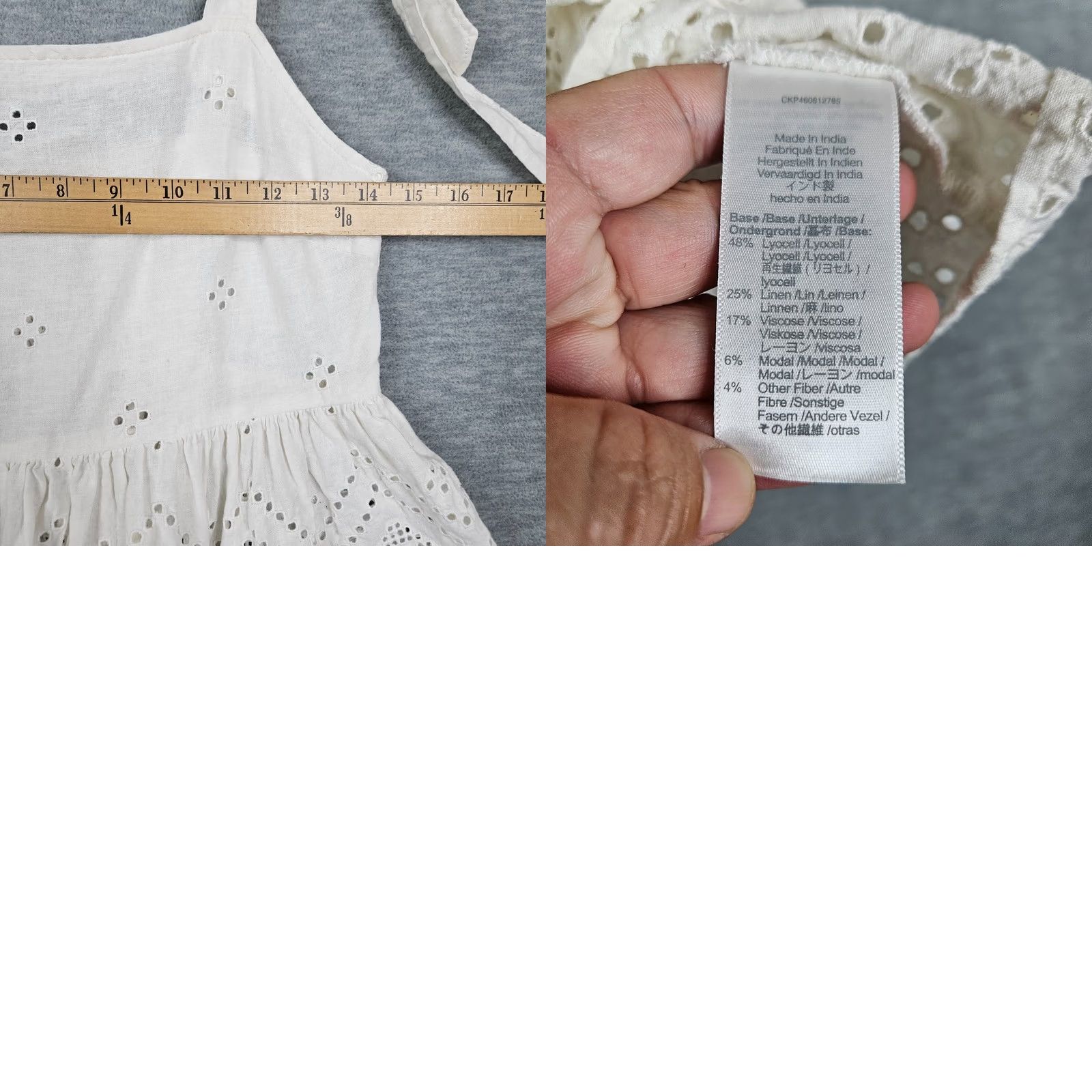 Madewell Madewell Tank Top XS Ivory Tie-strap Geo Eyelet Sleeveless Square Neck Casual Womens Regular Shirt Size XS / US 0-2 / IT 36-38 - 8 Thumbnail