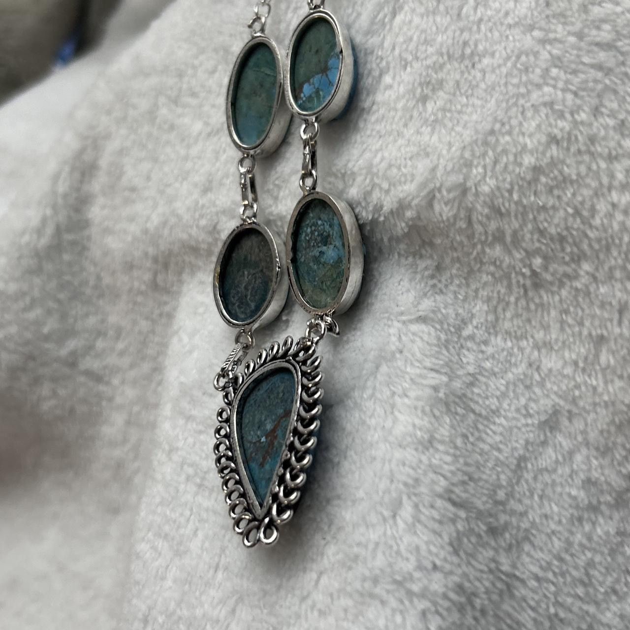 Jewelry Turquoise Natural Gemstone 925 Silver Plated 16” Necklace Size ONE SIZE - 8 Thumbnail