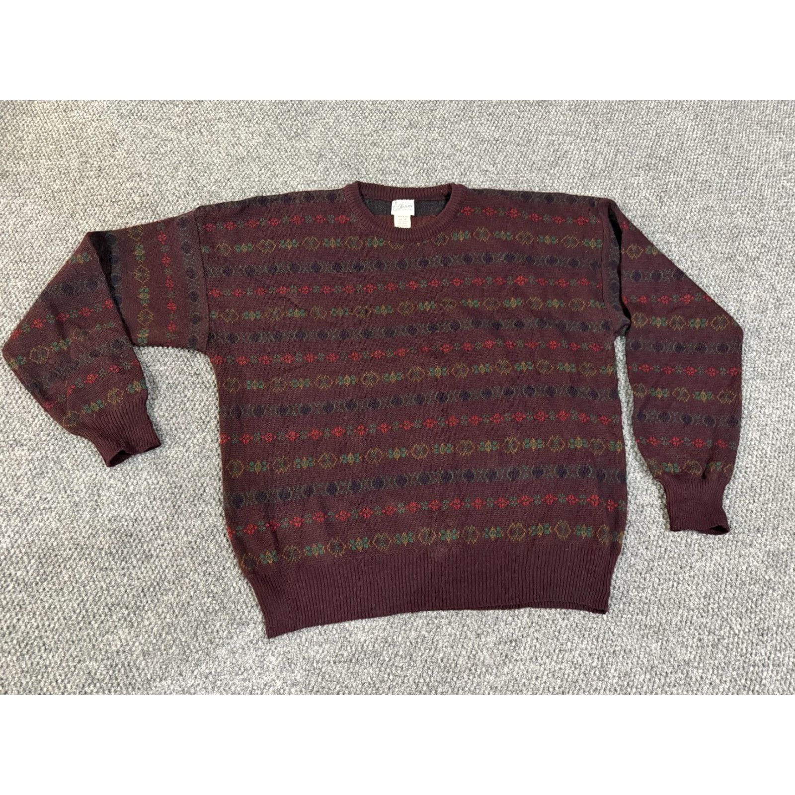 Vintage Maglificio Florence Sweater Mens XL Red Crewneck Fair Isle Knit Made Italy Size US XL / EU 56 / 4 - 2 Thumbnail