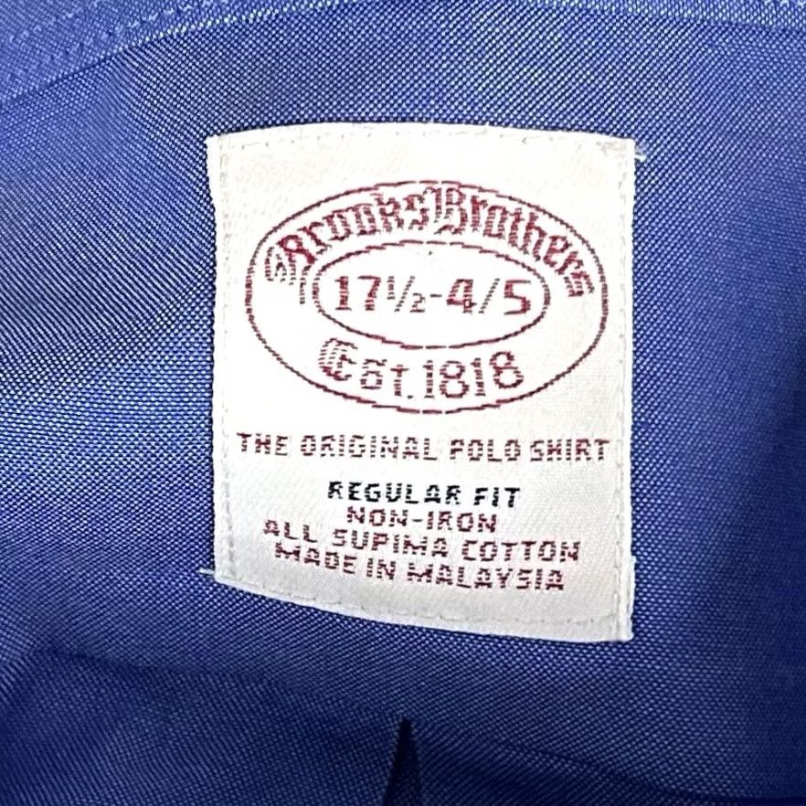 Brooks Brothers Brooks Brothers Dress Shirt Blue Button-Down 17.5 34/35 Regular Fit Non Iron Men Shirt Size 48R - 3 Thumbnail