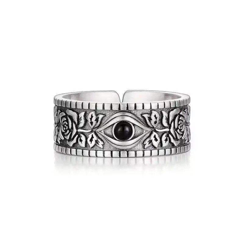 Jewelry × Sterling Silver × Vintage Vintage 925 Sterling Silver Eye Flower Adjustable Rings Size ONE SIZE - 1 Thumbnail