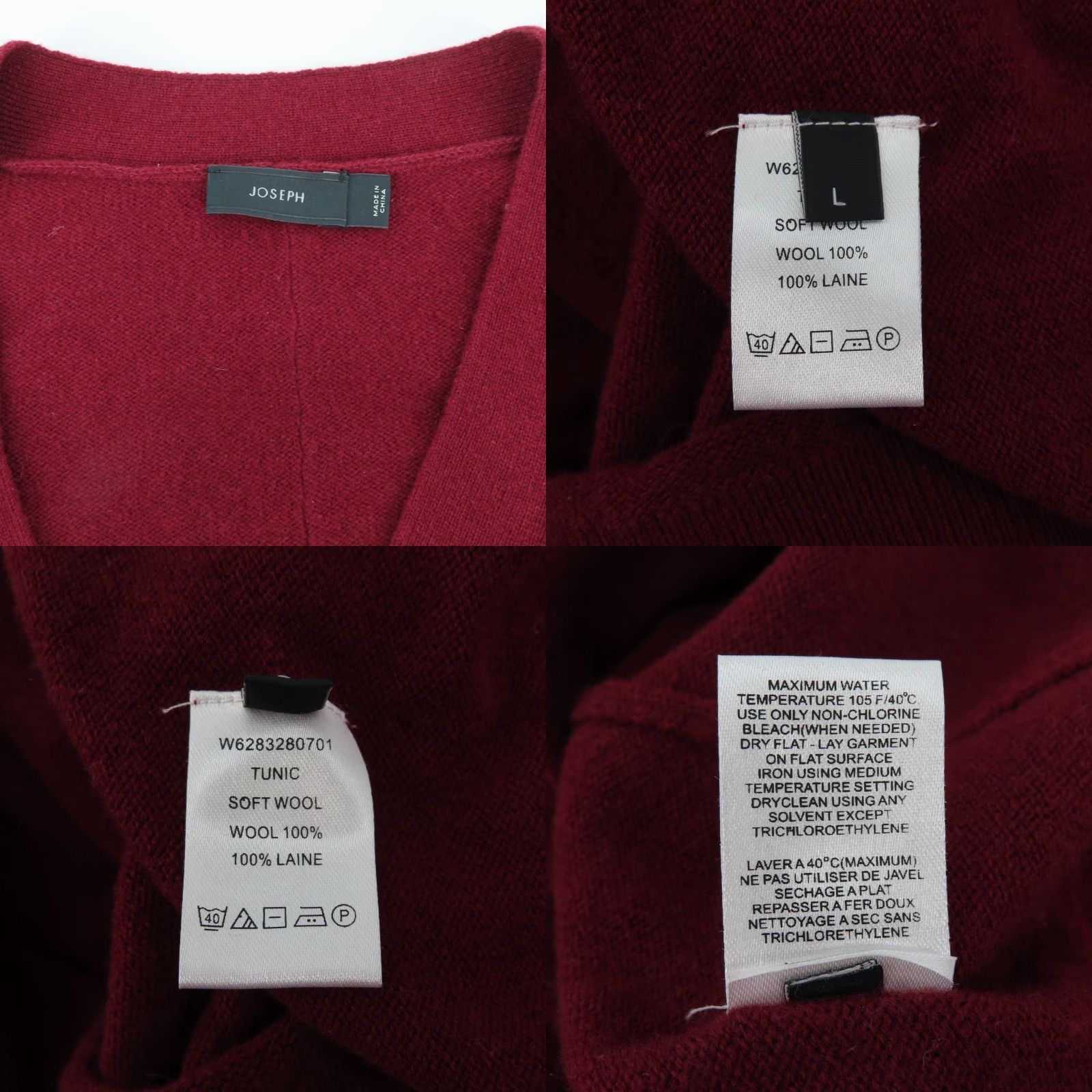 Joseph Joseph Womens Large Red V Neck Tunic Sweater All Soft Wool Pullover Tight Knit Size L / US 10 / IT 46 - 8 Thumbnail