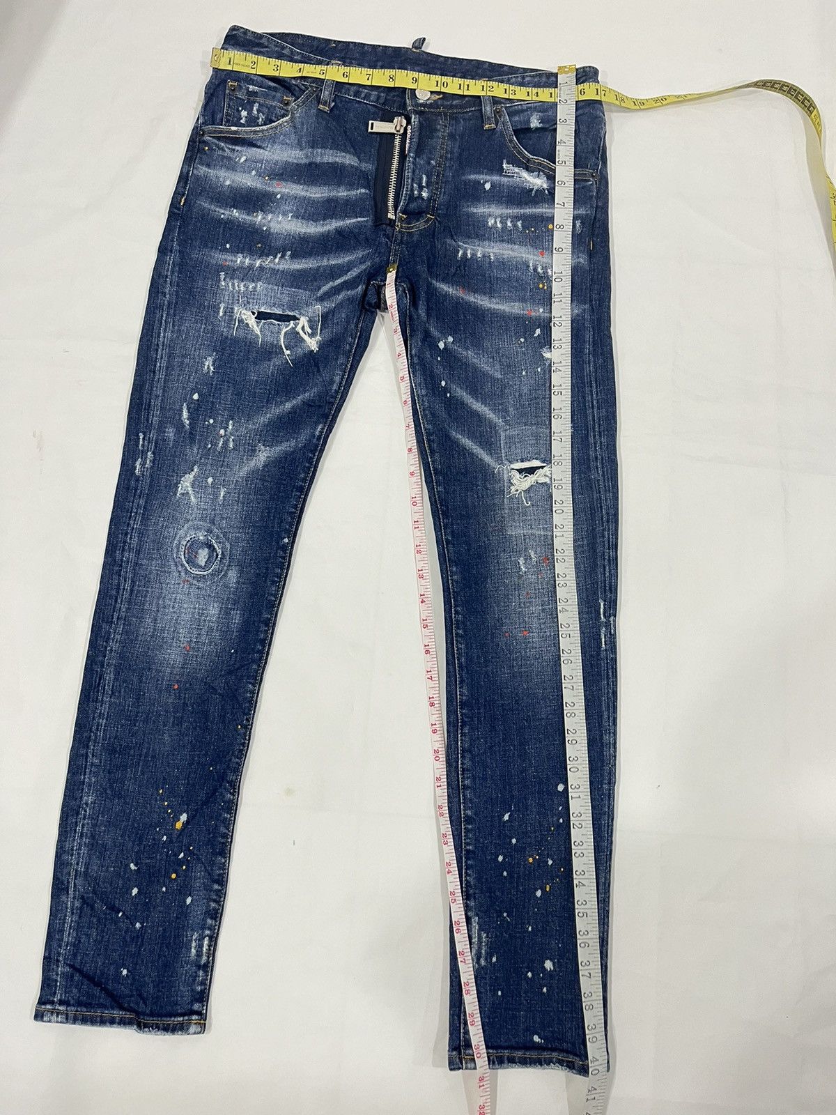 Designer × Dsquared2 Dsquared2 Distress Paint Splatter Ripped Slim Fit Jeans Size US 34 / EU 50 - 14 Thumbnail