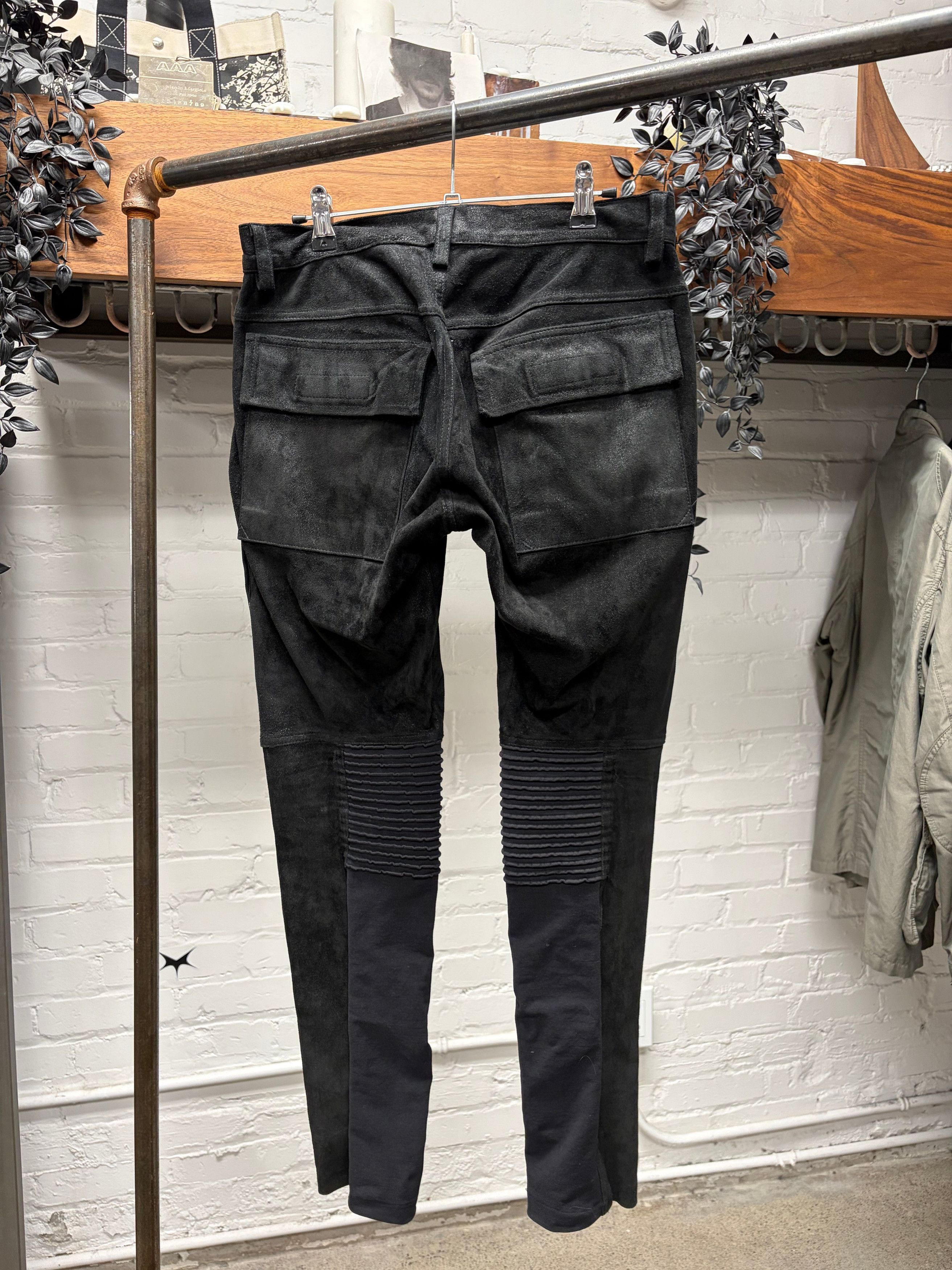 Rick Owens SS2015 Rick Owens ‘Faun’ Black Suede ‘Memphis Cut’ Leather Biker Pants Size US 30 / EU 46 - 4 Thumbnail