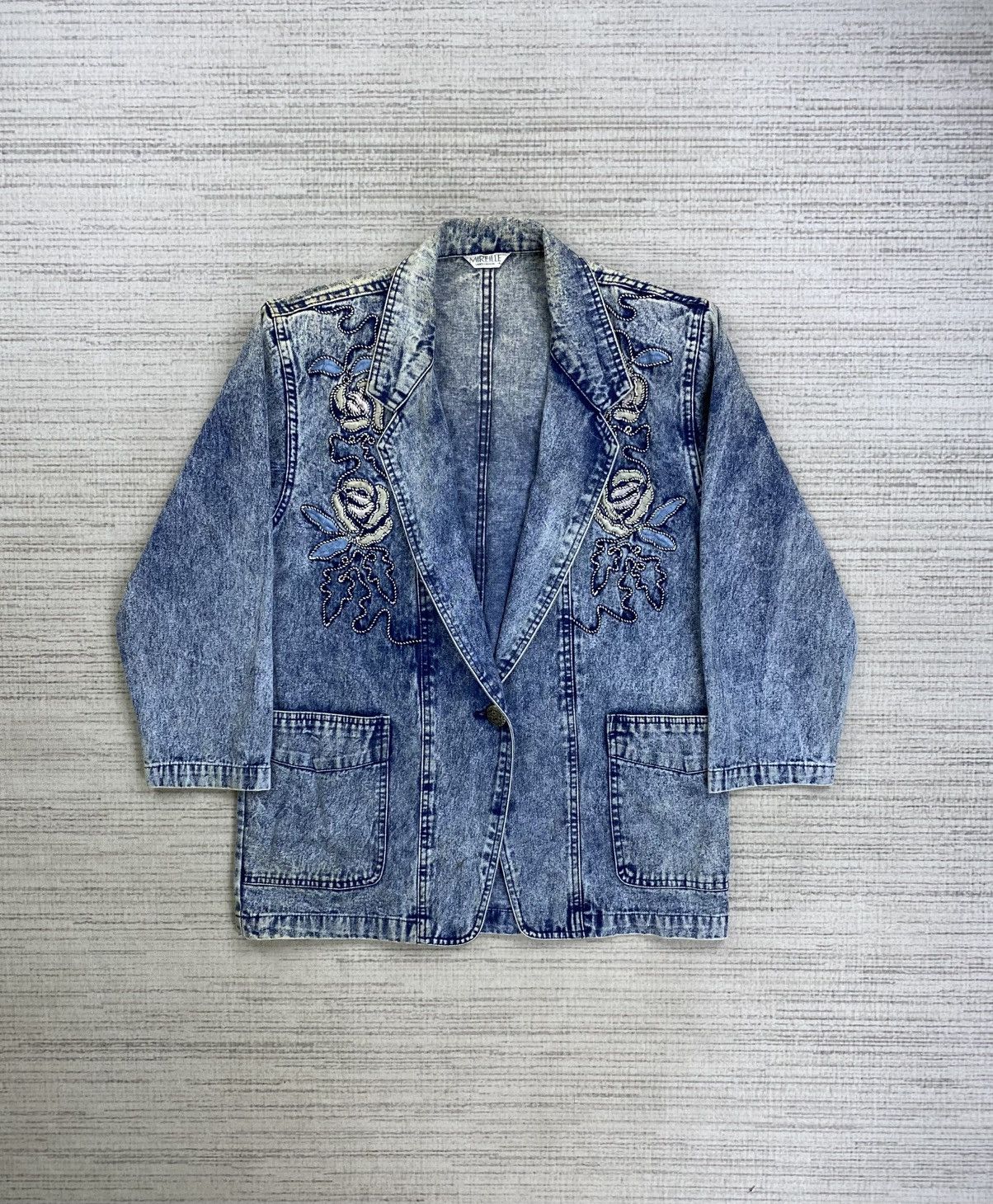 If Six Was Nine × Japanese Brand × Vintage Vintage Mireille Acid Wash Embroidery Blazer Jacket Size L / US 10 / IT 46 - 1 Thumbnail