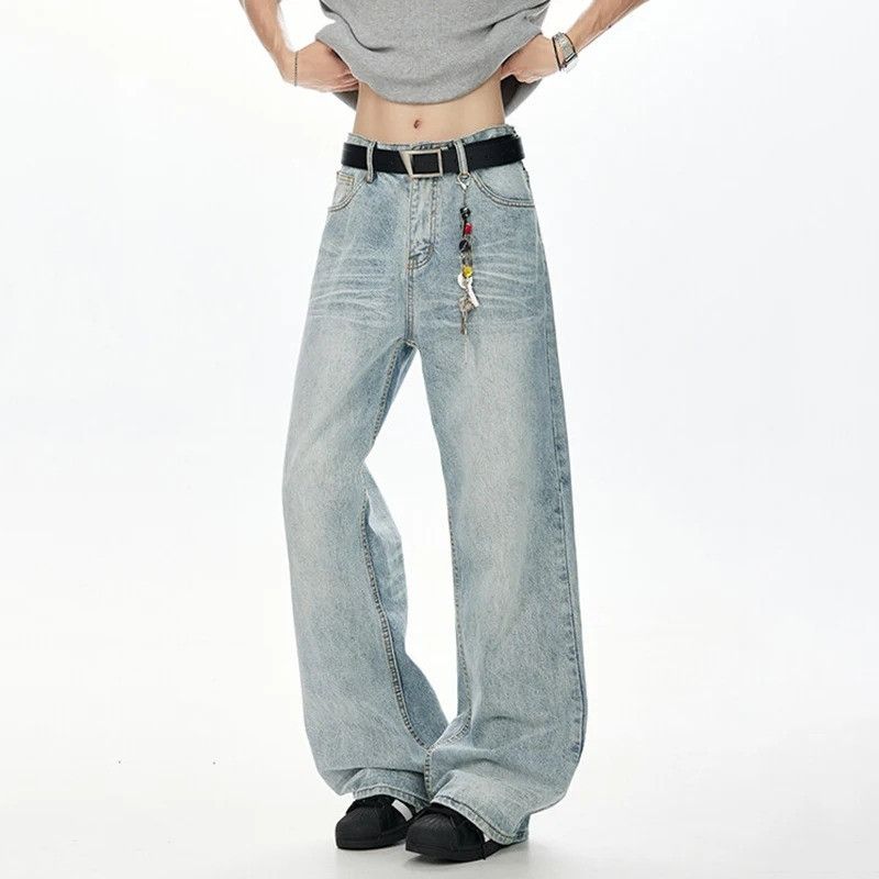 Japanese Brand Wide Leg Trousers light blue Straight Jeans Size US 32 / EU 48 - 4 Thumbnail