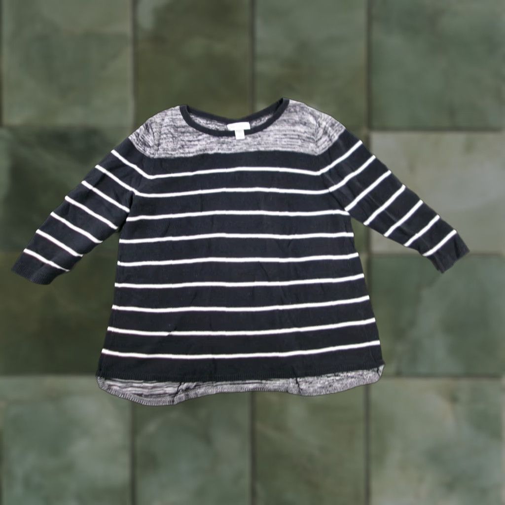 Vintage Christopher Banks Sweater Women's XL Navy Blue Gray Striped Pullover Knit Cotton Rayon Round Neck Casual Size XL / US 12-14 / IT 48-50 - 1 Thumbnail