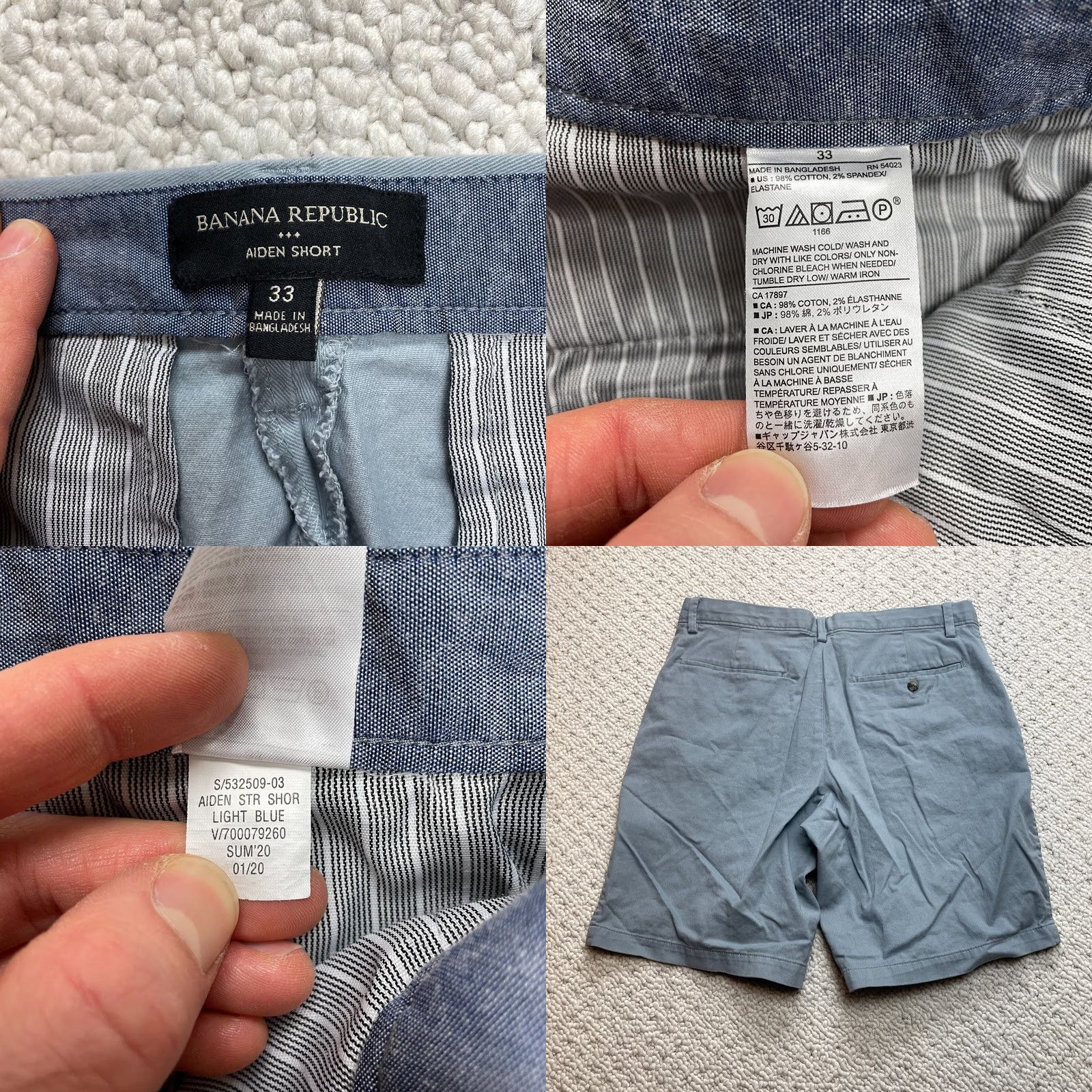 Banana Republic Banana Republic Aiden Chino Shorts Mens 33 Blue Cotton 9 Pockets Flat Front Casual Travel Size US 33 - 8 Thumbnail