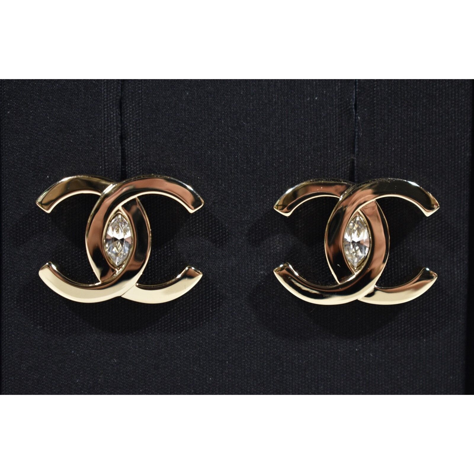 Chanel Chanel Gold Crystal Interlocking Drop Statement Stud Earring Size ONE SIZE - 3 Thumbnail