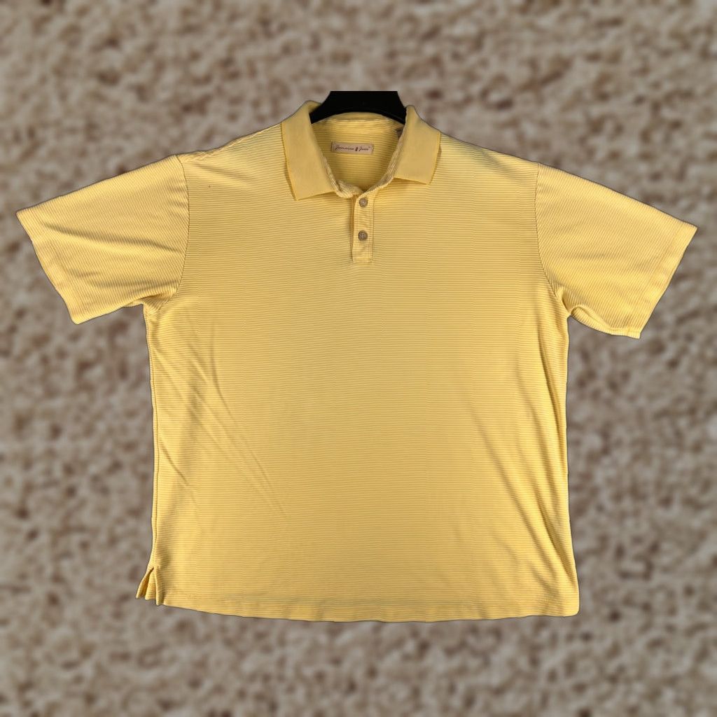 Vintage Jamaica Jaxx Polo Shirt Mens 2XL Yellow Stripe Knit Modal Beach Aloha Shirt Short Sleeve Collared Button 31in Adult Mens Size US XXL / EU 58 / 5 - 1 Thumbnail