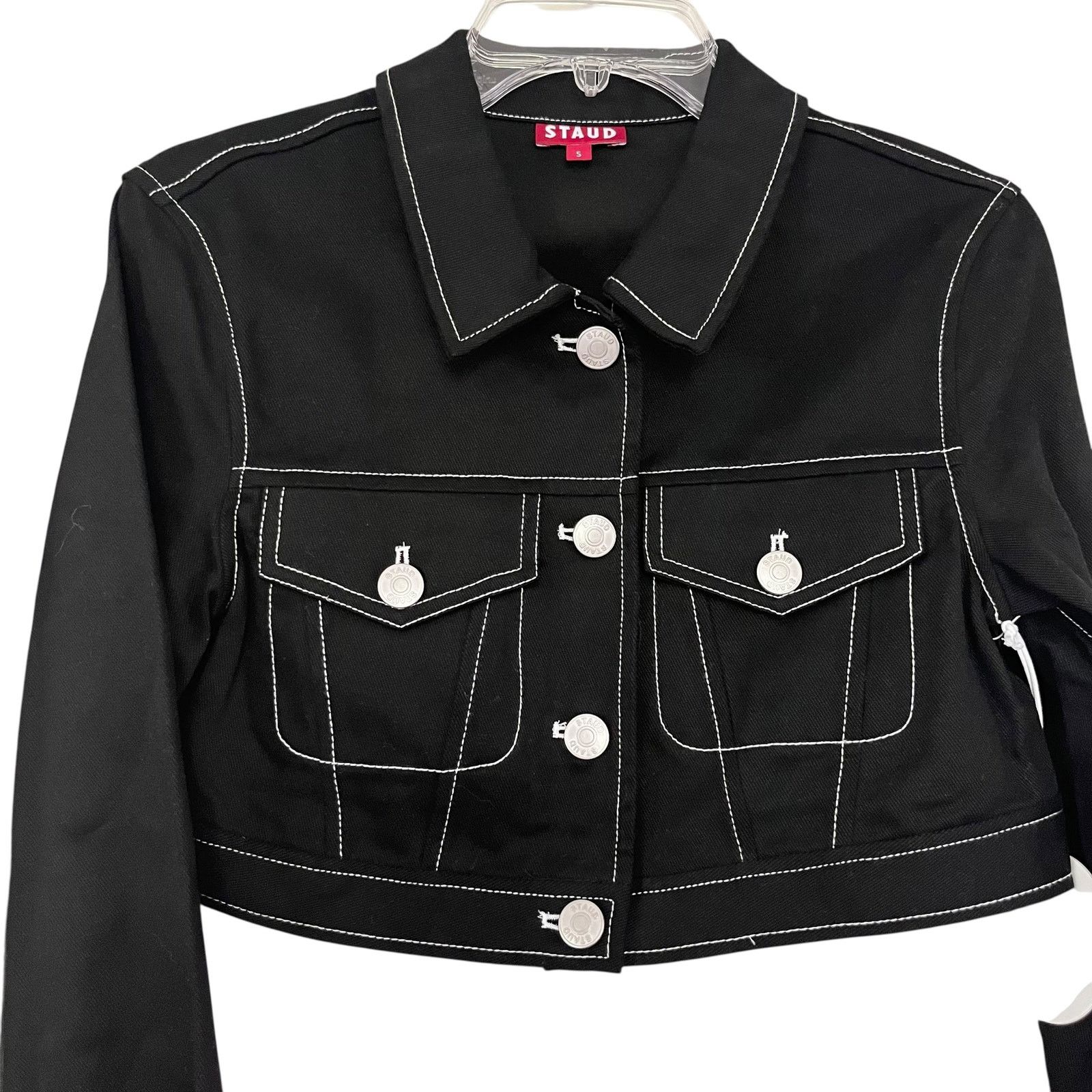 Staud STAUD Truckee Black Cropped Denim Trucker Jacket Size S / US 4 / IT 40 - 4 Thumbnail