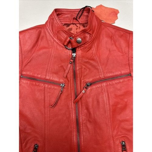 Other Leather Farm Womens Red Slim Motorcycle Jacket Genuine Leath Size M / US 6-8 / IT 42-44 - 4 Thumbnail