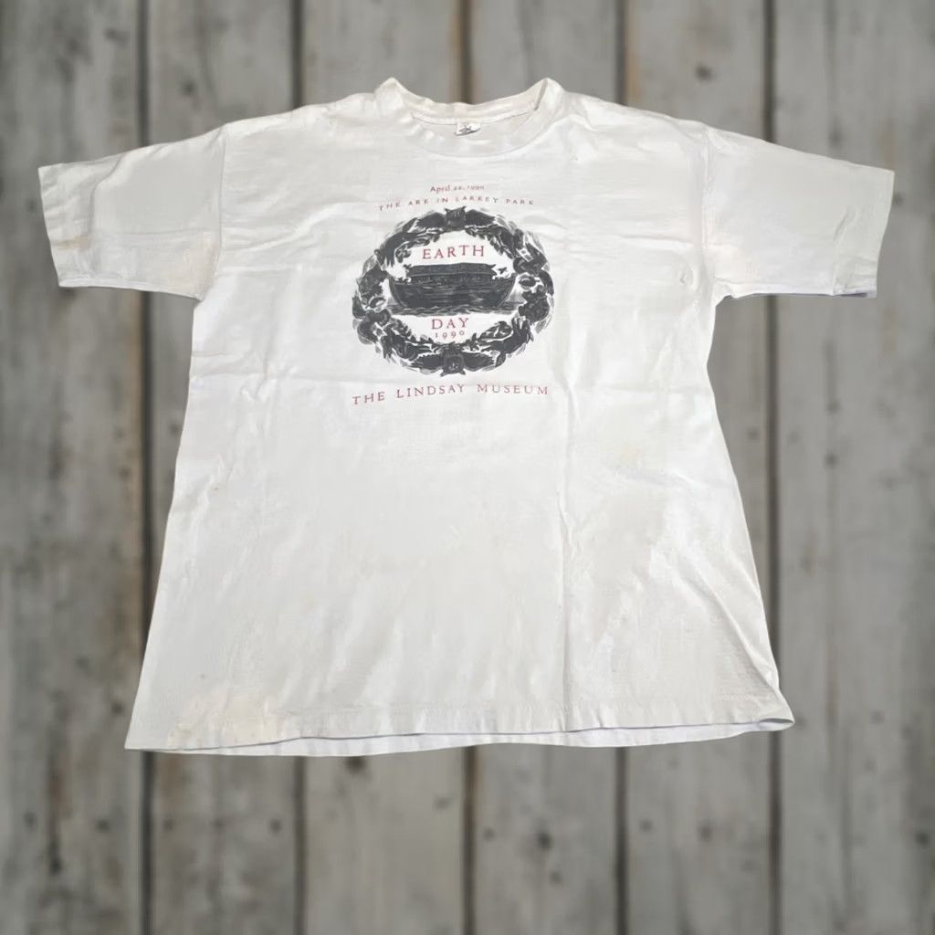 Vintage 1990 Earth Day T Shirt Large Ark In Larkey Park Lindsay Museum Single Stitch CA Shirt Mens L White Belton Cotton Graphic Tee Size US L / EU 52-54 / 3 - 1 Thumbnail