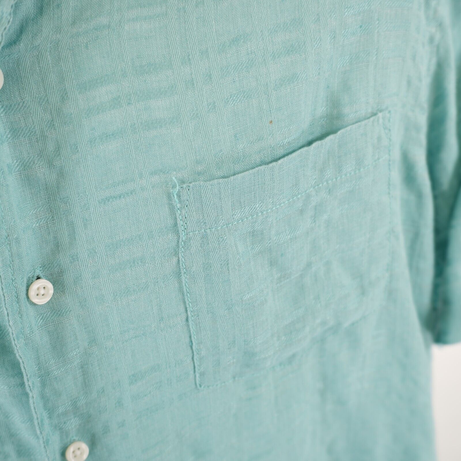 Designer Caribbean Green Linen Cotton Pocket Front Large Collared Haw Size US L / EU 52-54 / 3 - 2 Thumbnail