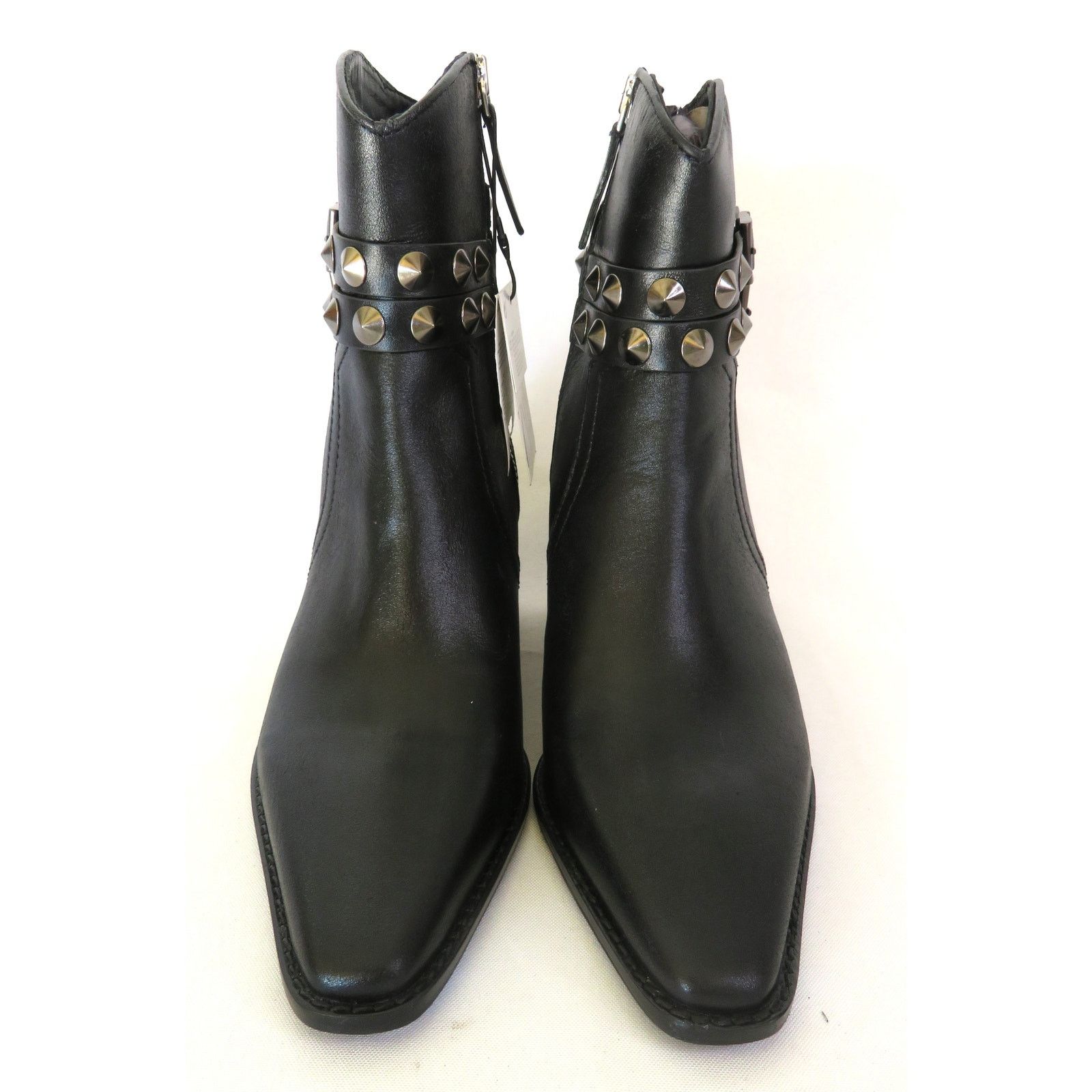 Zara ZARA Black Leather Studded Western Style Ankle Boots Sz W8 Size US 8 / IT 38 - 2 Thumbnail