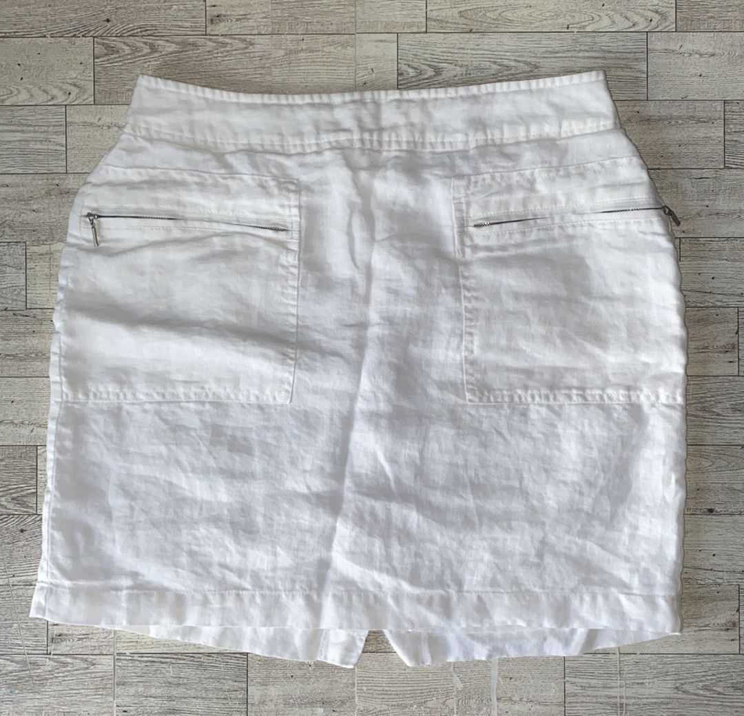 Willi Smith Willi Smith, White, Linen Blend, Mini/Midi Pencil Skirt Size 28" / US 6 / IT 42 - 2 Thumbnail