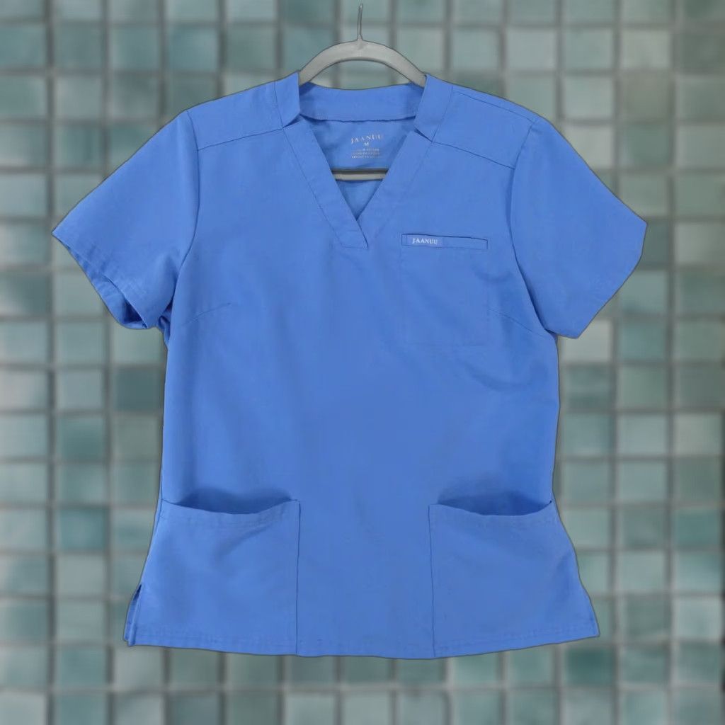 Vintage Jaanuu Scrub Top Womens Medium Blue Medical w Pockets Size M / US 6-8 / IT 42-44 - 1 Thumbnail