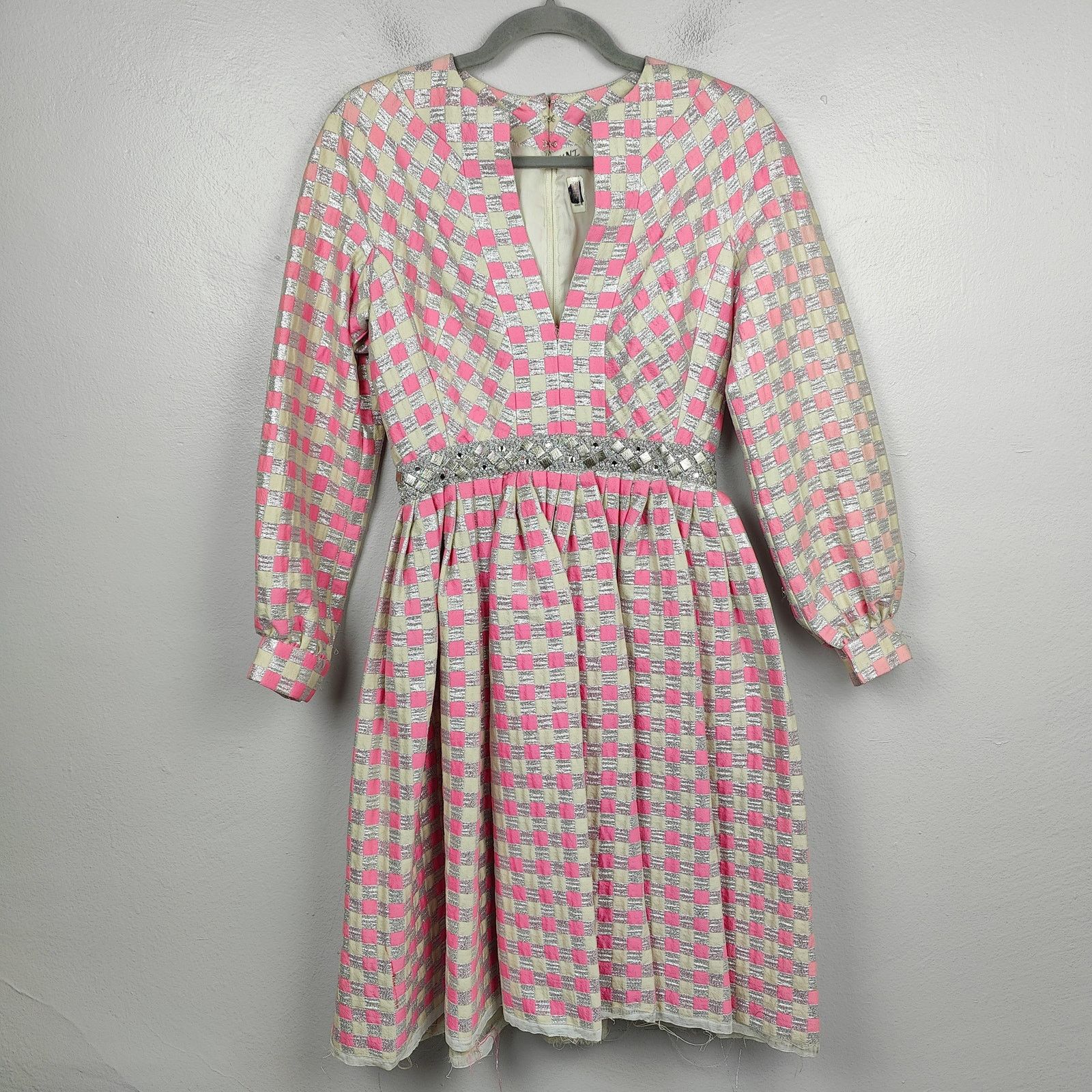 Other Vintage 60s Kiki Hart Dress Womens 8 Pink Silver Check Size M / US 6-8 / IT 42-44 - 1 Thumbnail