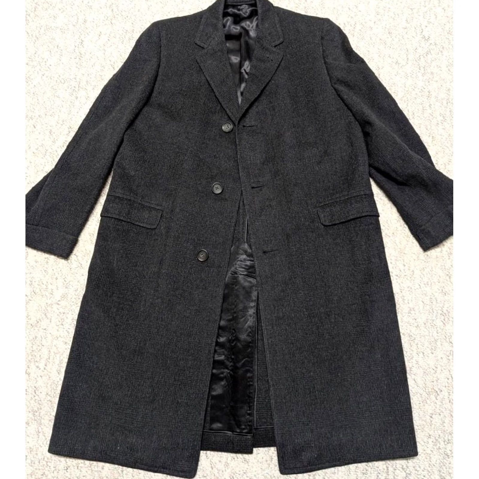 Vintage USA made 1950s vintage OVERCOAT wool 42 plaid BLACK TWEED PLAID flannel Coat Mens XS-XL Size US M / EU 48-50 / 2 - 5 Thumbnail