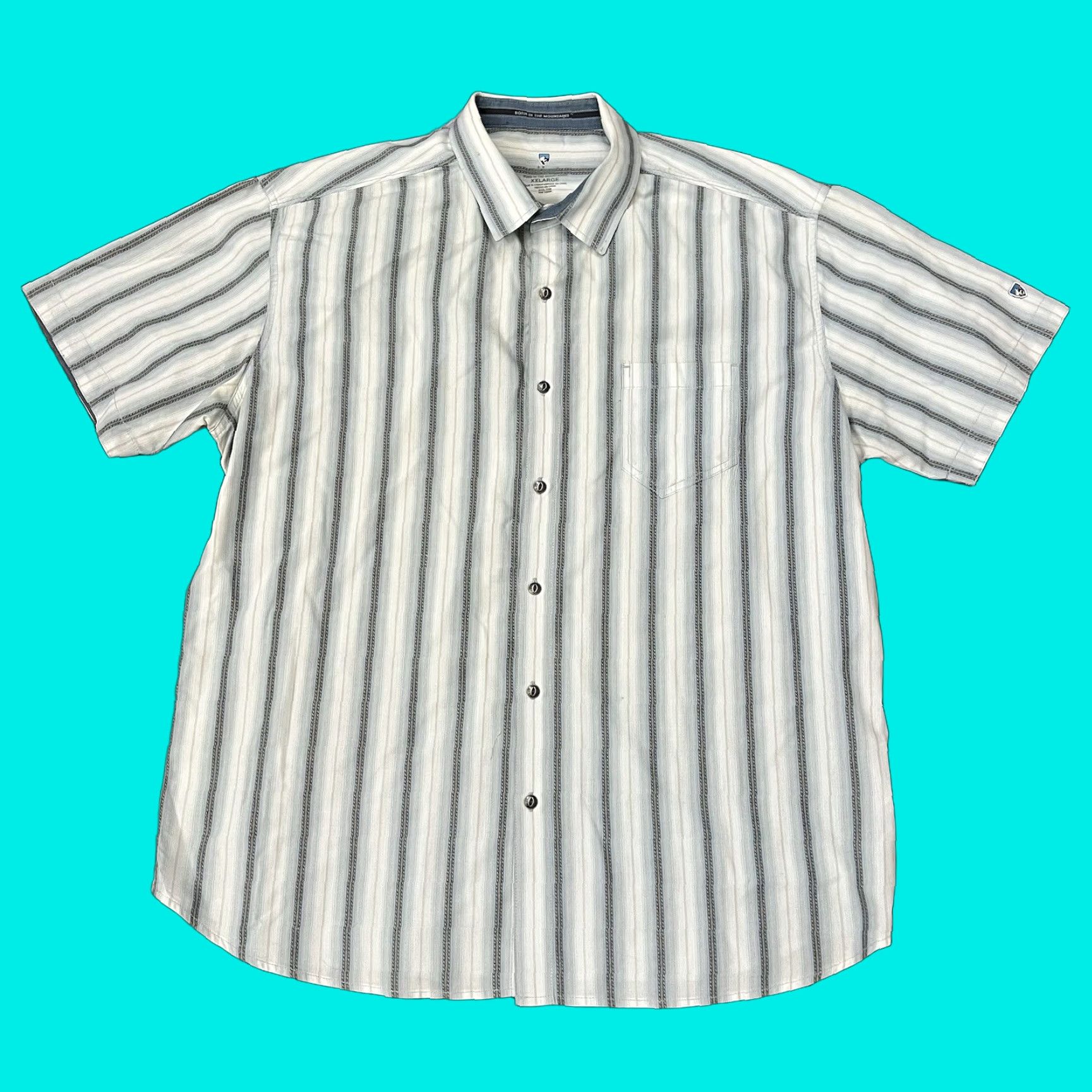 Vintage Kuhl Button-Up Shirt Mens 2XL Striped White Short Sleeve Casual Outdoor Hiking Travel Camp Regular Button-Up Collar Kuhl Logo Theme Outdoor Size US XXL / EU 58 / 5 - 1 Thumbnail