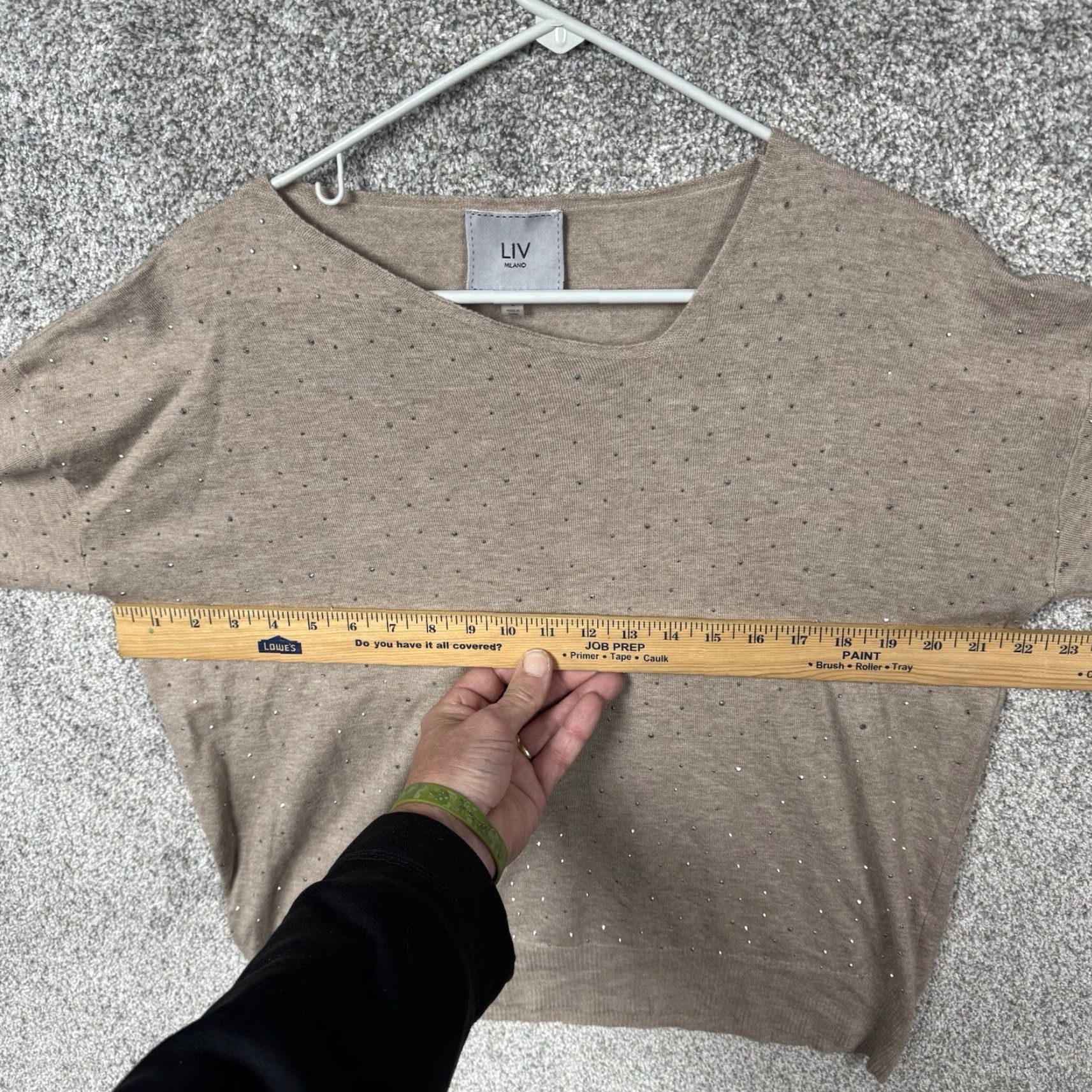 Vintage Liv MIlano Sweater Large Rhinestones Soft Glam Office Party Work To Evening Long Sleeve V-Neck Knit Pullover Women Beige Casual Womens - Size L / US 10 / IT 46 - 6 Thumbnail