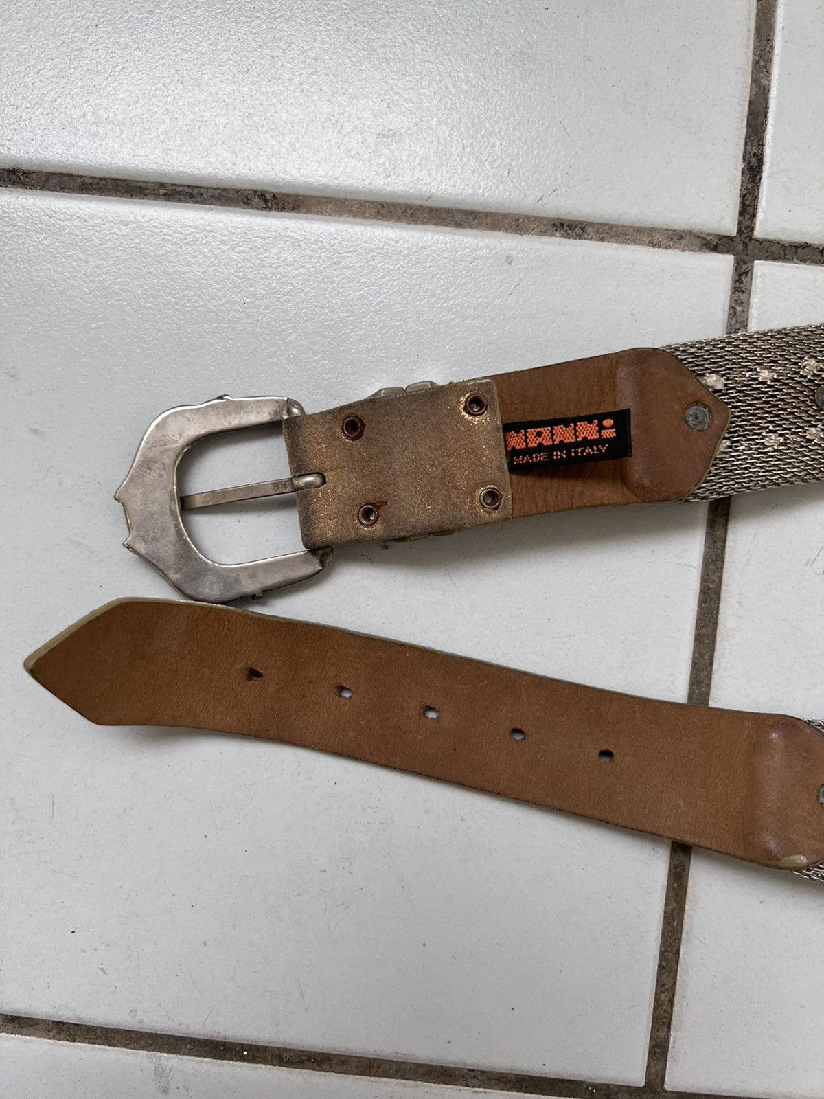 Vintage Vintage Nanni Avant Garde Metal Leather Y2K Belt Size 28 - 4 Thumbnail