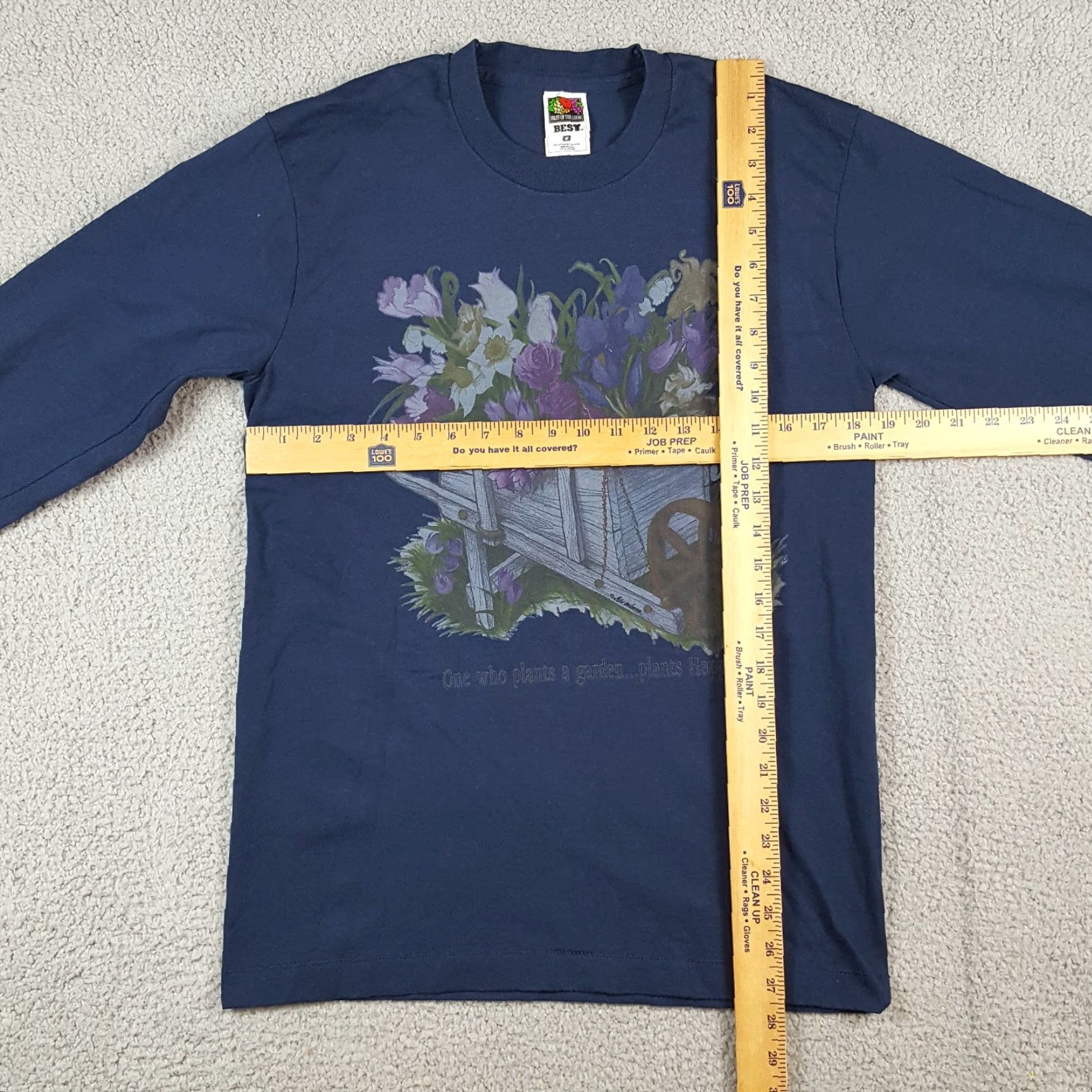 Fruit Of The Loom Vintage Fruit of the Loom Men's 90s Floral Long Sleeve T-Shirt Small Blue Outdoor Garden Retro Y2K Size US S / EU 44-46 / 1 - 7 Thumbnail