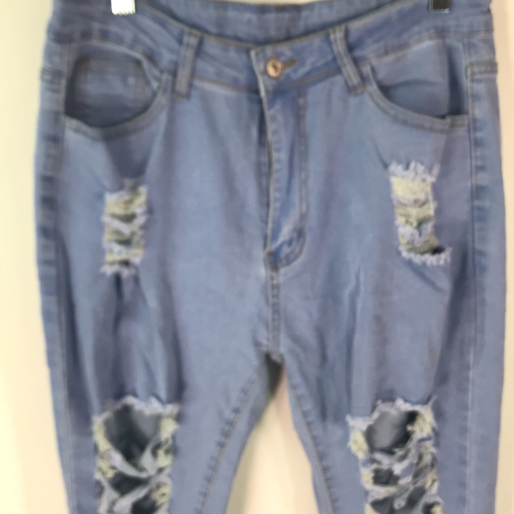 Denime Womens Flared Ripped Blue Denim Jeans, Regular Fit, Medium, Mid Rise, Stretch, Casual, 30 Inseam, 32 Waist Size 32" / US 10 / IT 46 - 3 Thumbnail